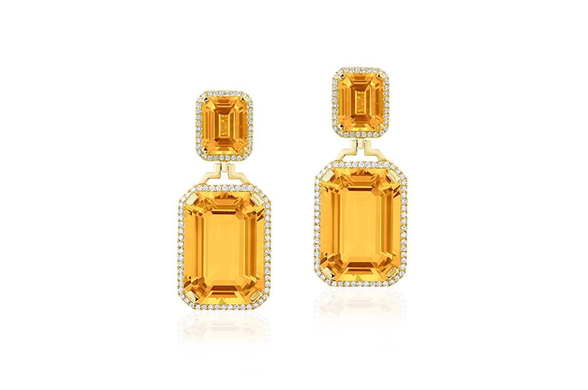 Contemporary Goshwara Emerald Cut Citrine And Diamond Earrings For Sale