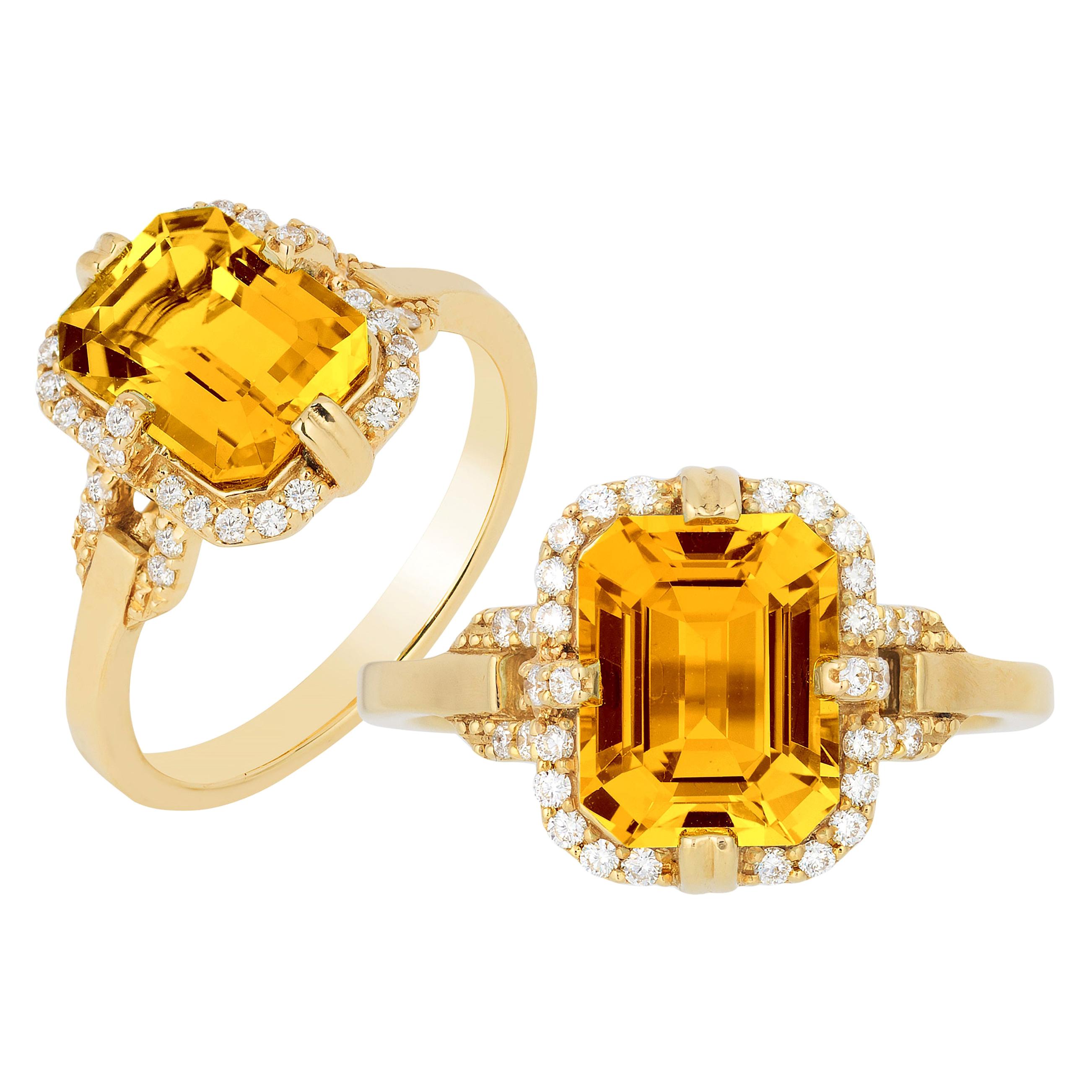 Goshwara Emerald Cut Citrine and Diamond Ring