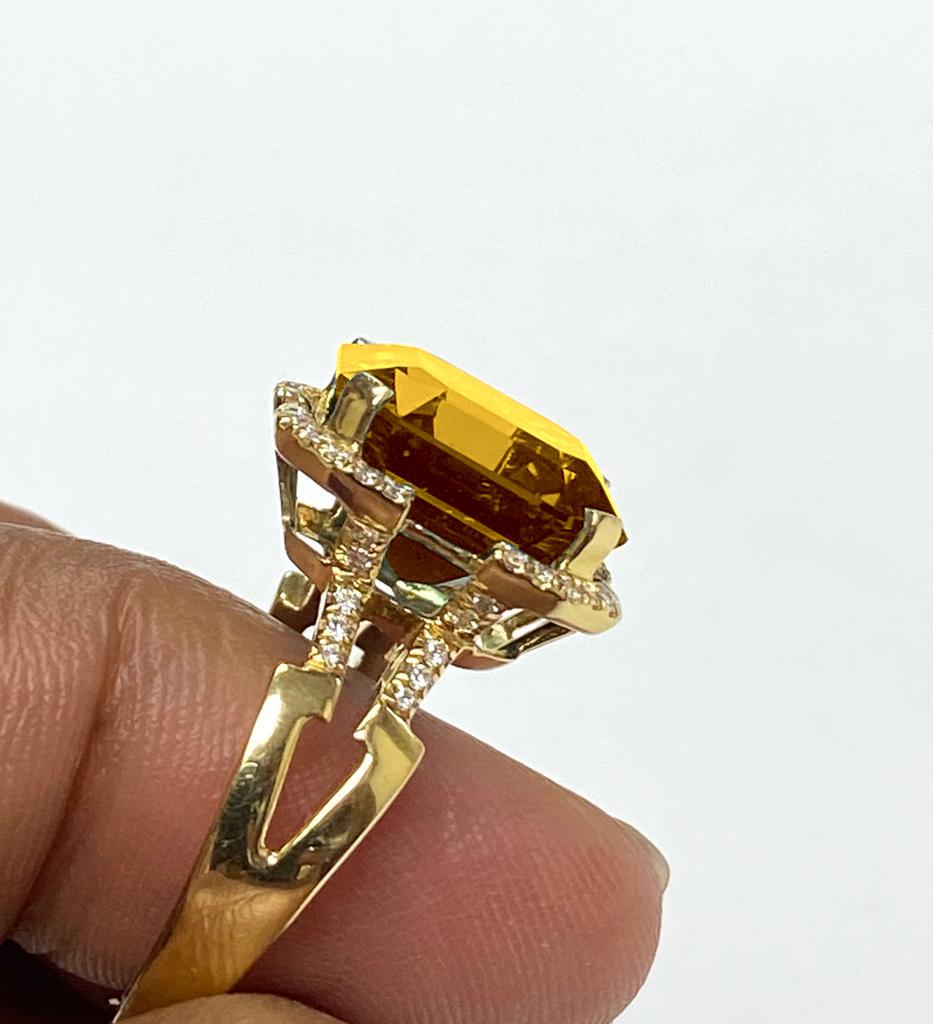 Contemporary Goshwara  Emerald Cut Citrine Square And Diamond Ring For Sale