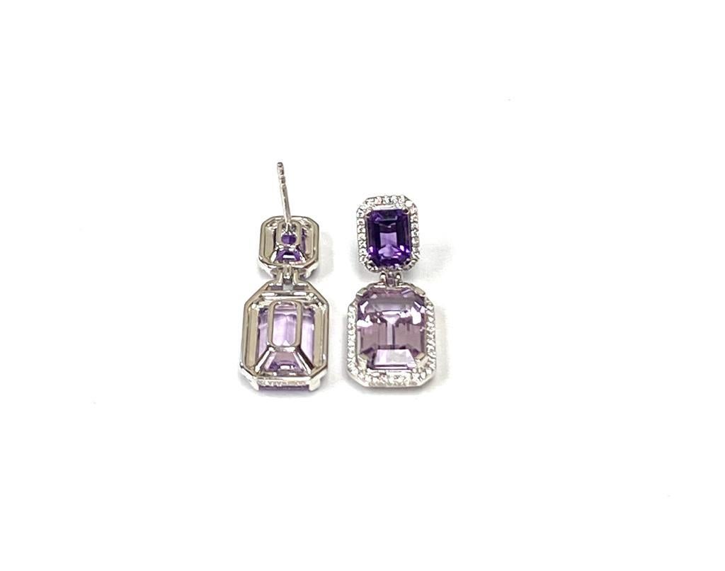 Goshwara Emerald Cut Lavender Amethyst and Amethyst With Diamond Earrings For Sale 3