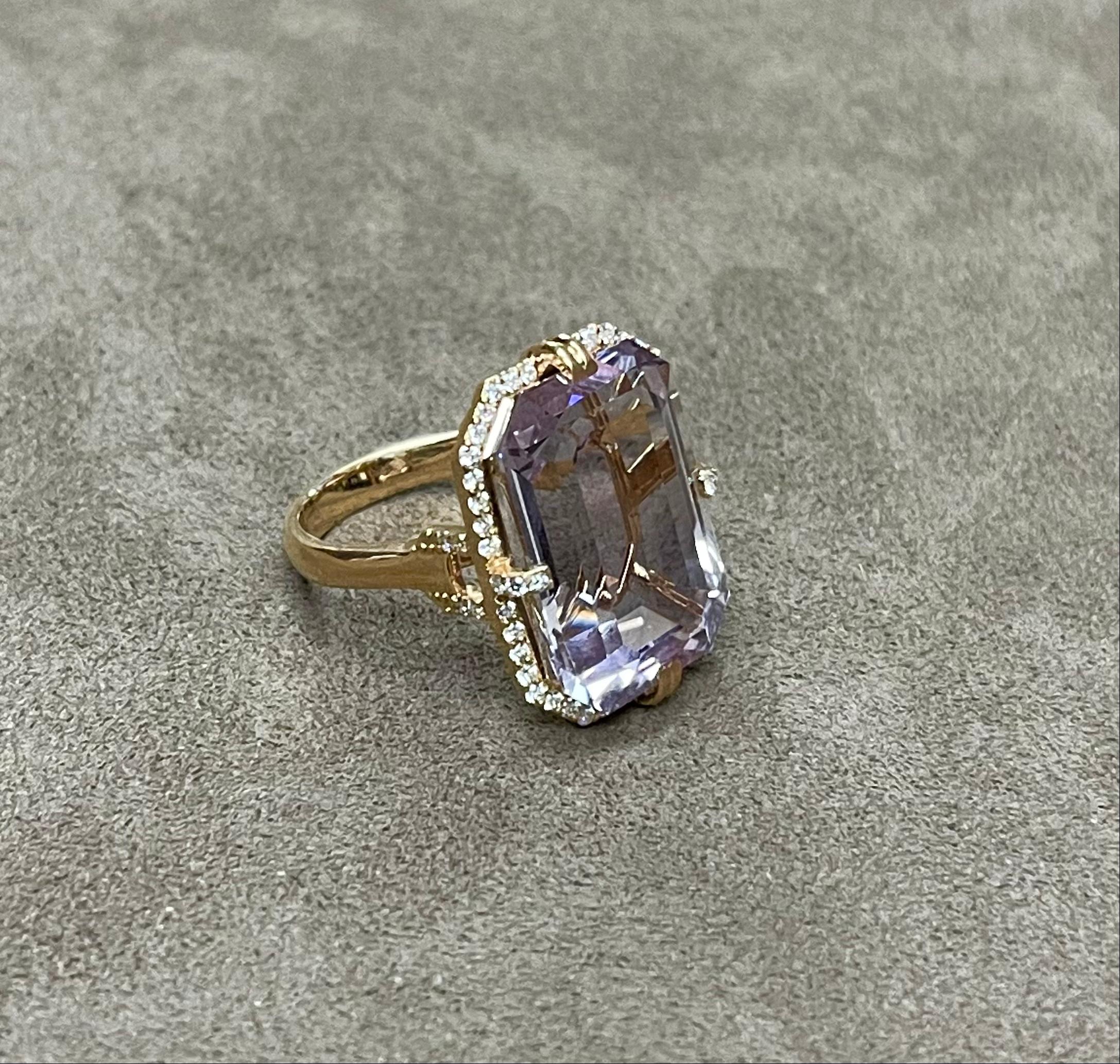 Contemporary Goshwara Emerald Cut Lavender Amethyst and Diamond Ring For Sale
