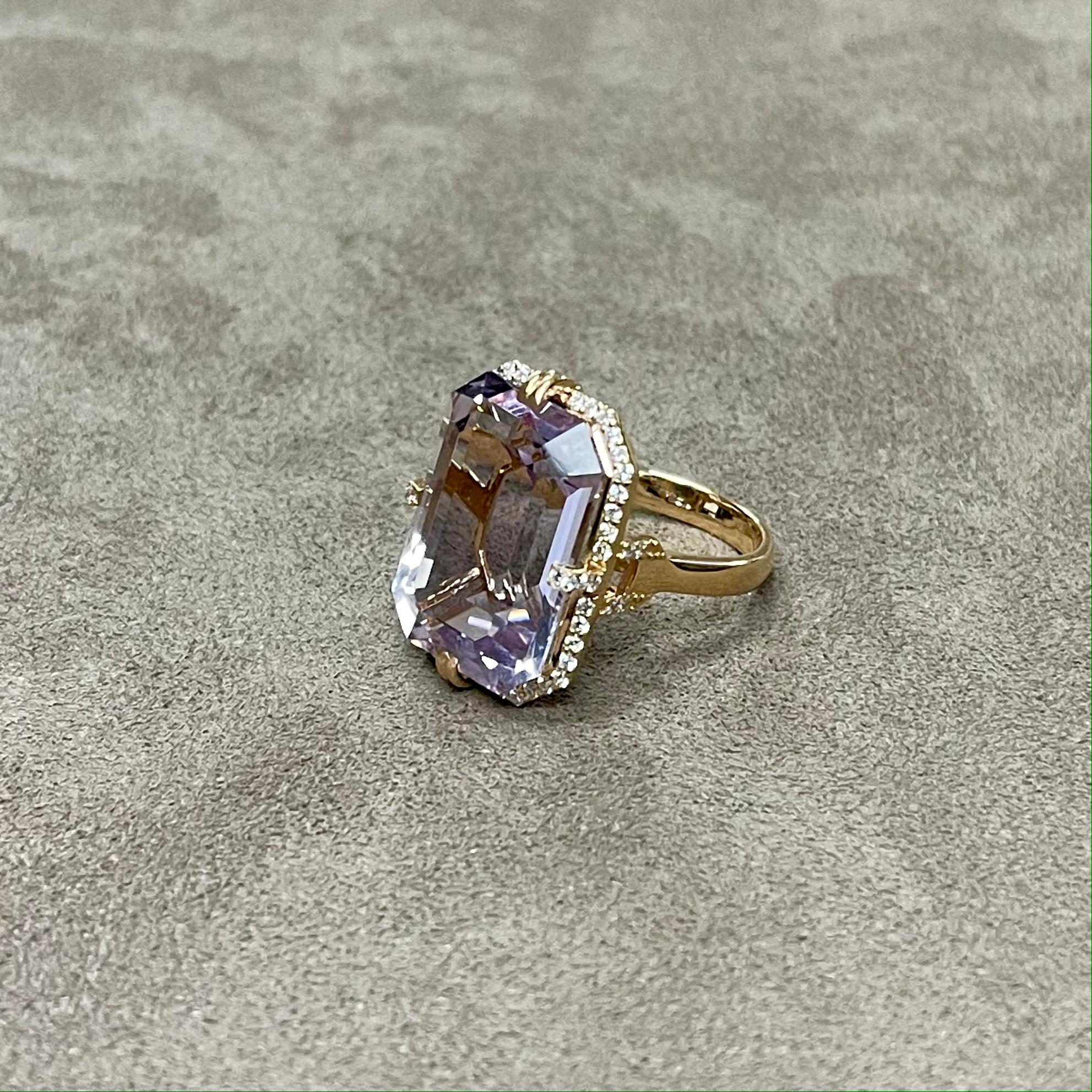 Goshwara Emerald Cut Lavender Amethyst and Diamond Ring For Sale 1