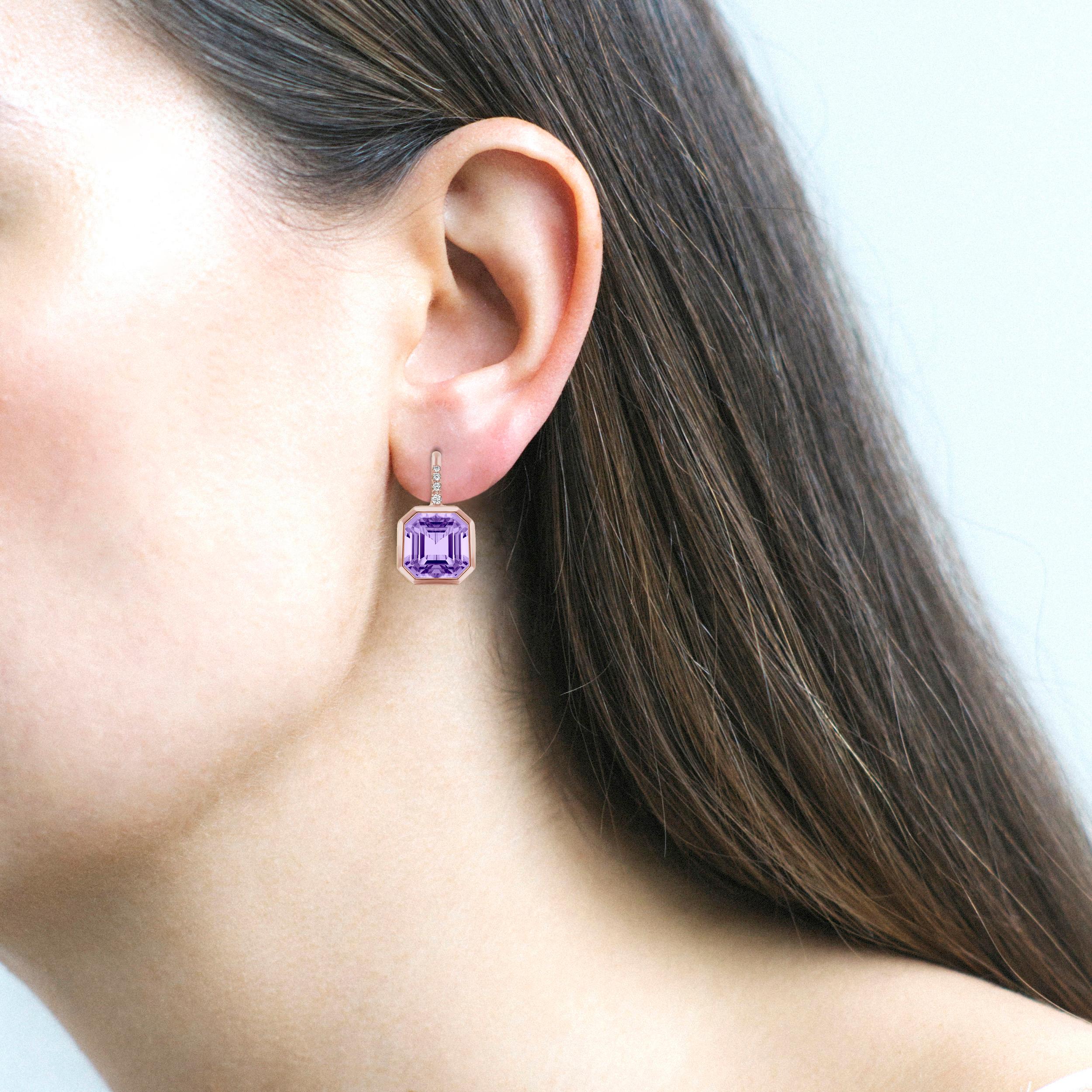 Contemporary Goshwara Emerald Cut Lavender Amethyst on Wire Earrings For Sale