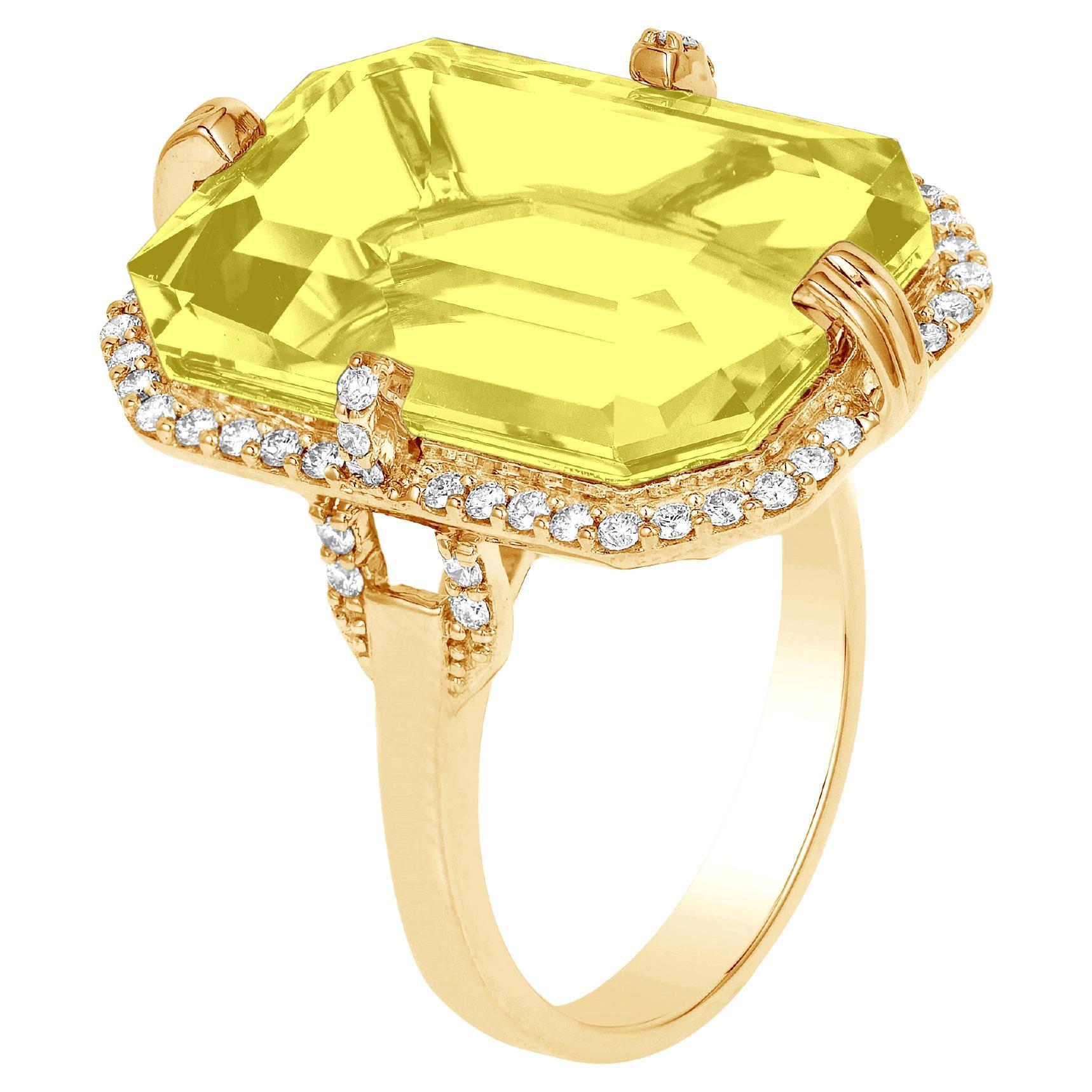 Goshwara Emerald Cut Lemon Quartz And Diamond Ring