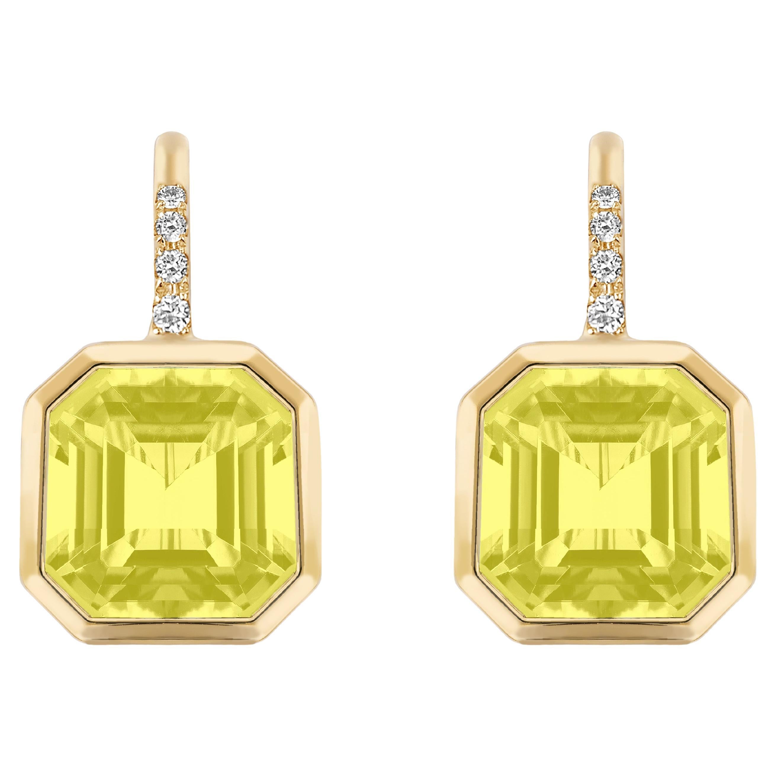 Goshwara Emerald Cut Lemon Quartz on Wire Earrings