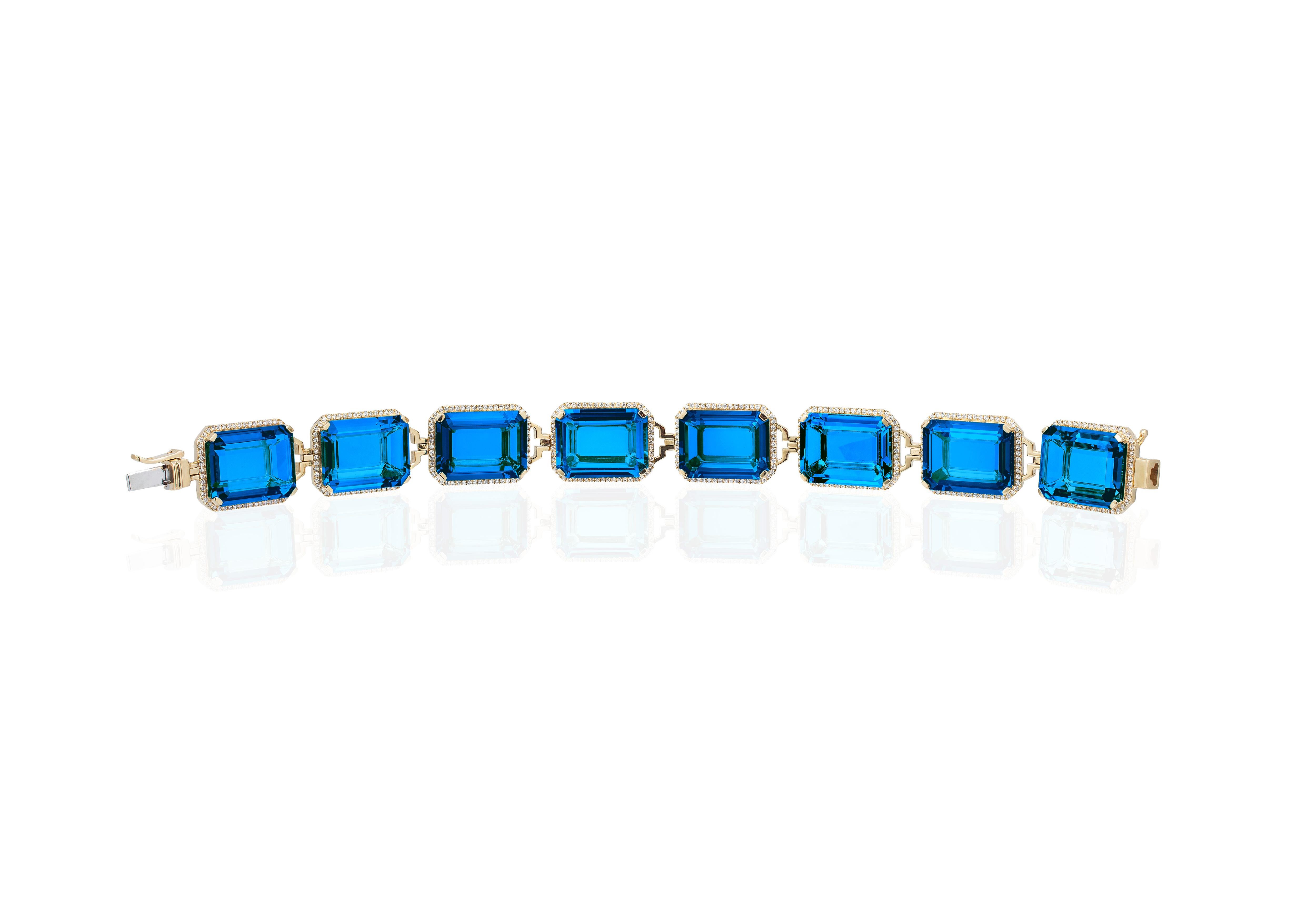 Goshwara Emerald Cut London Blue Topaz and Diamond Bracelet In New Condition For Sale In New York, NY