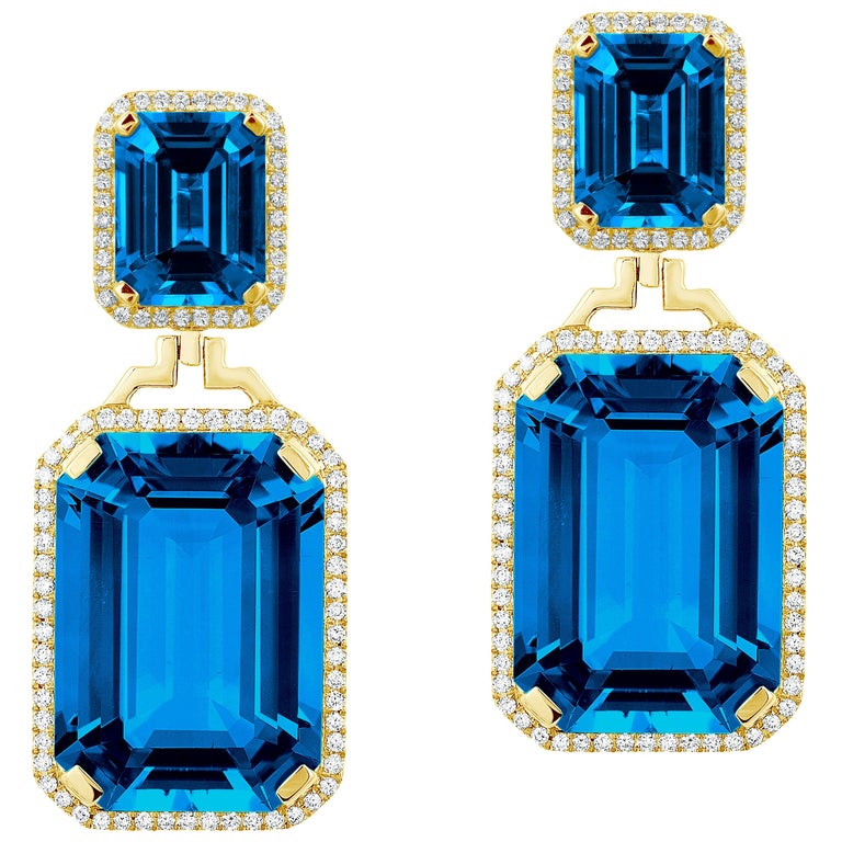 Goshwara Emerald Cut London Blue Topaz and Diamond Earrings For Sale at ...