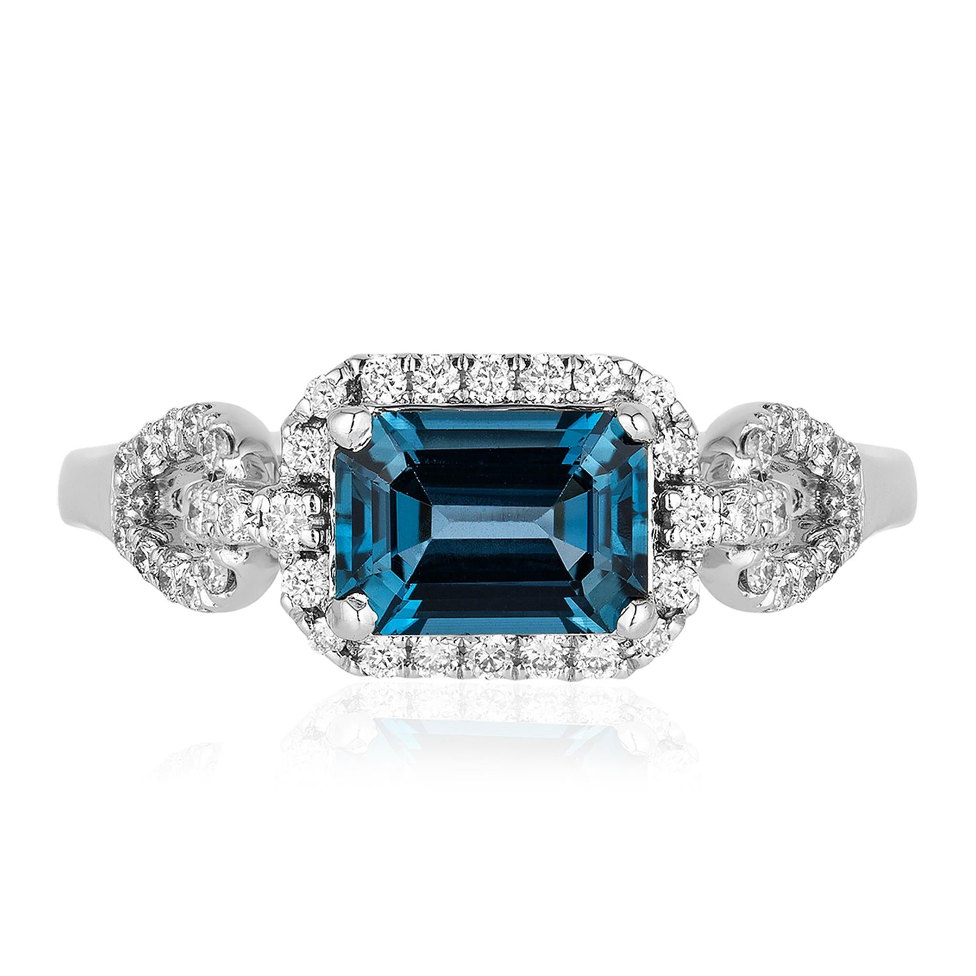 Contemporary Goshwara Emerald Cut London Blue Topaz And Diamond Ring