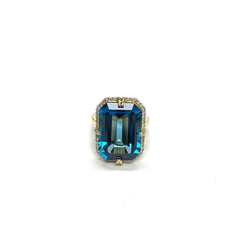 Contemporary Goshwara Emerald Cut London Blue Topaz and Diamond Ring For Sale
