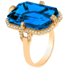 Bague Goshwara en topaze bleue taille émeraude de Londres et diamants