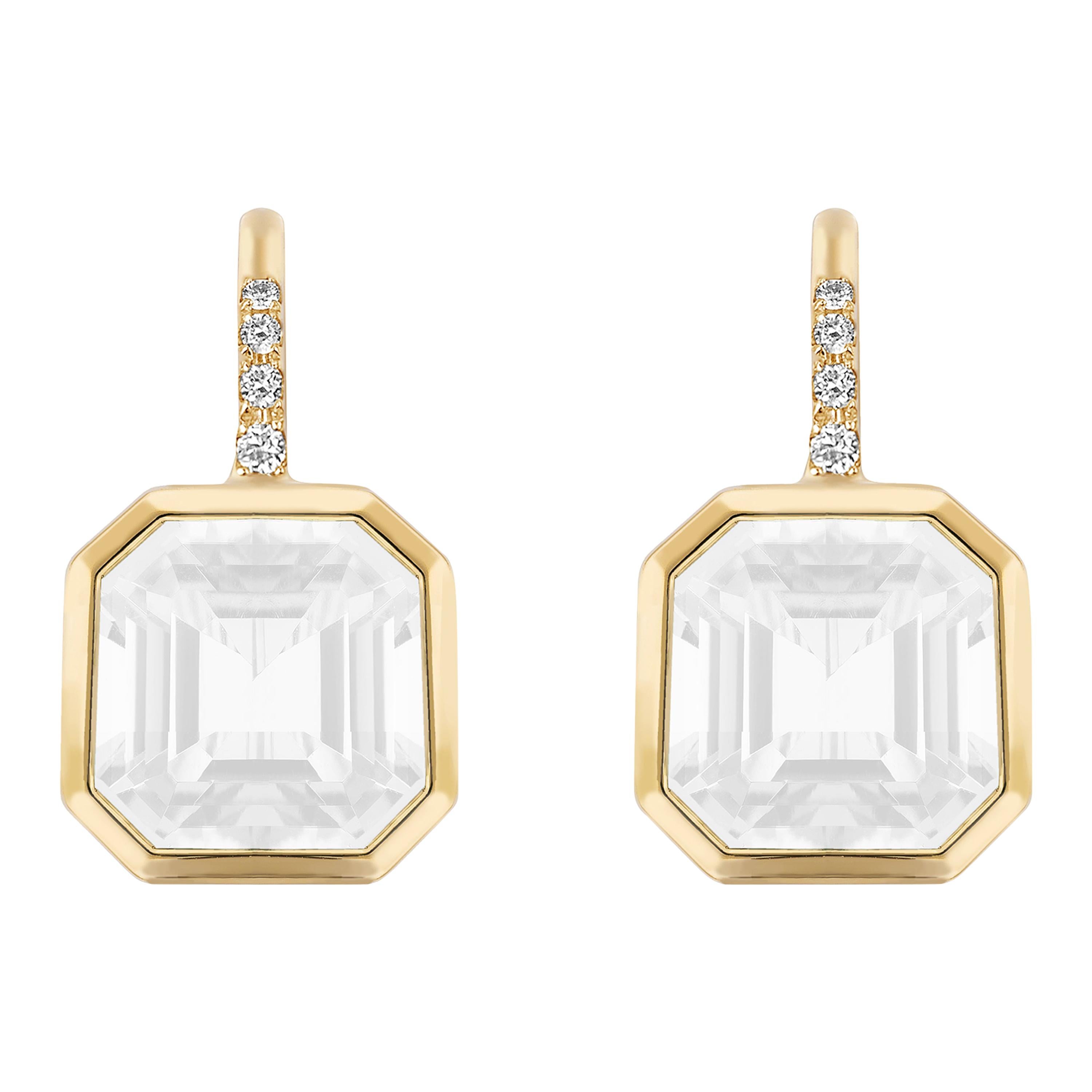 Goshwara Emerald Cut Moon Quartz on Wire Earrings