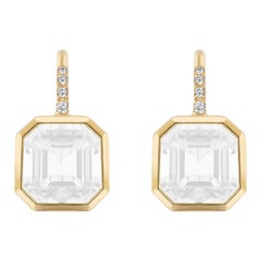 Goshwara Emerald Cut Moon Quartz on Wire Earrings