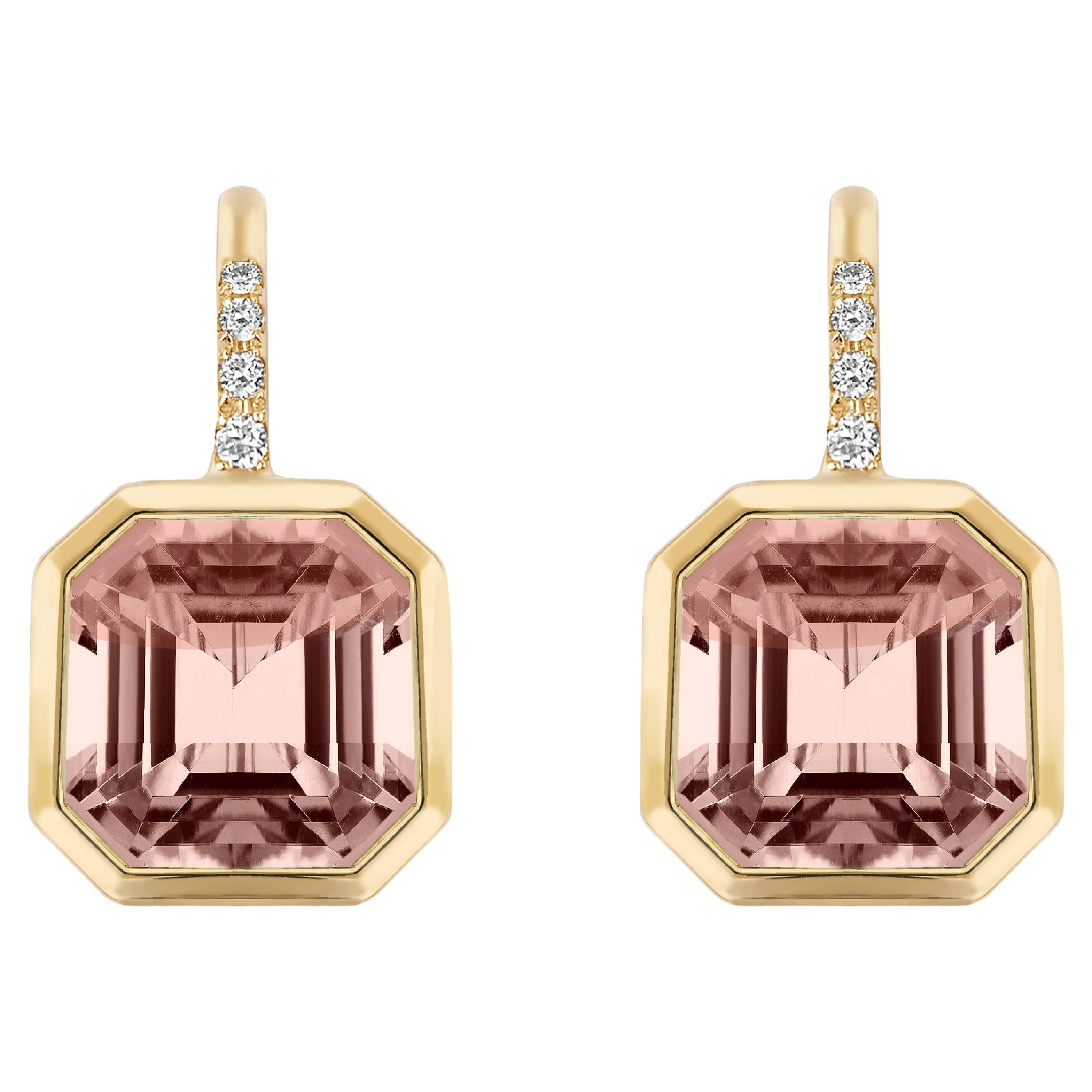 Boucles d'oreilles Goshwara en Morganite taille émeraude sur fil métallique