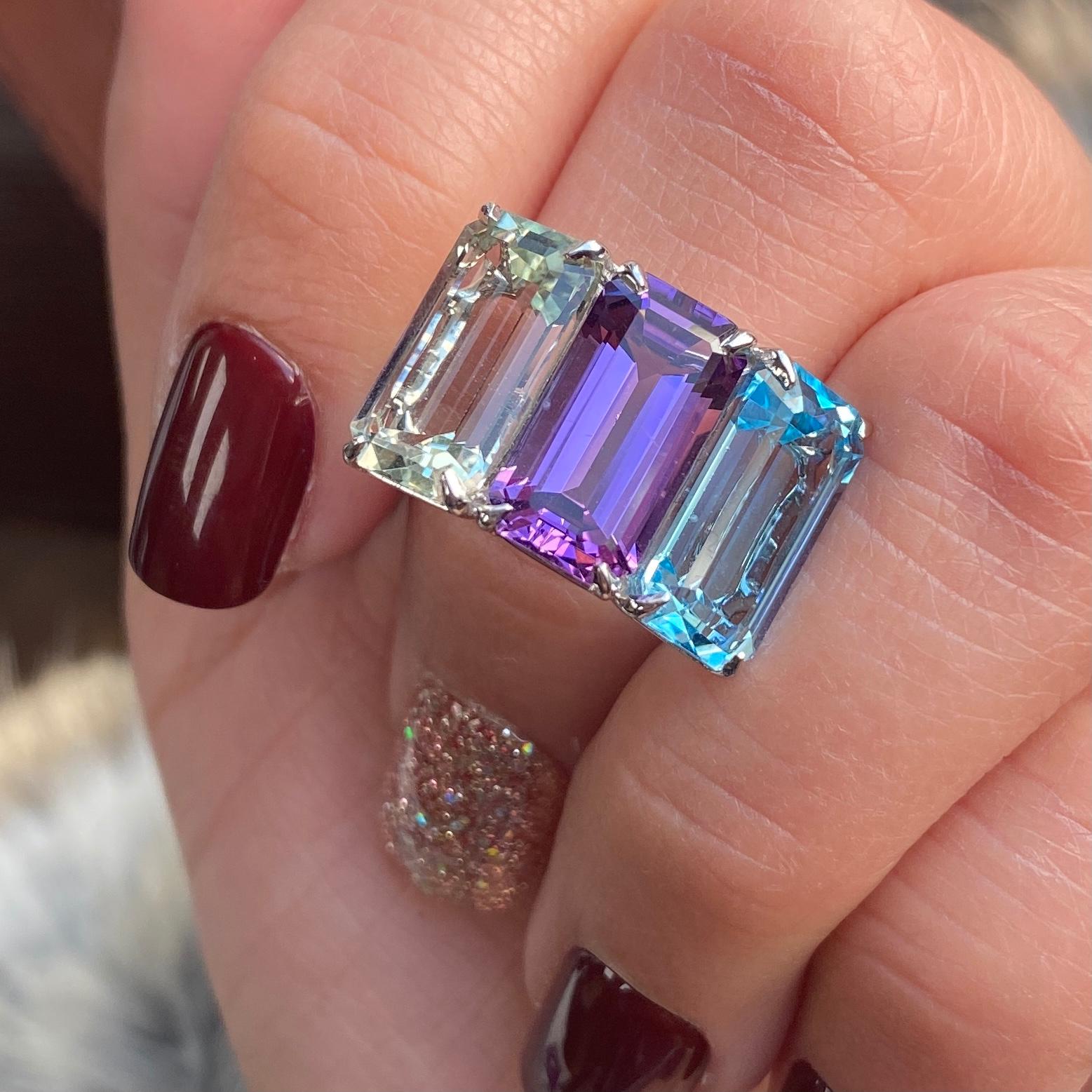 Goshwara Emerald Cut Multi-Color 3-Stone Ring For Sale 1