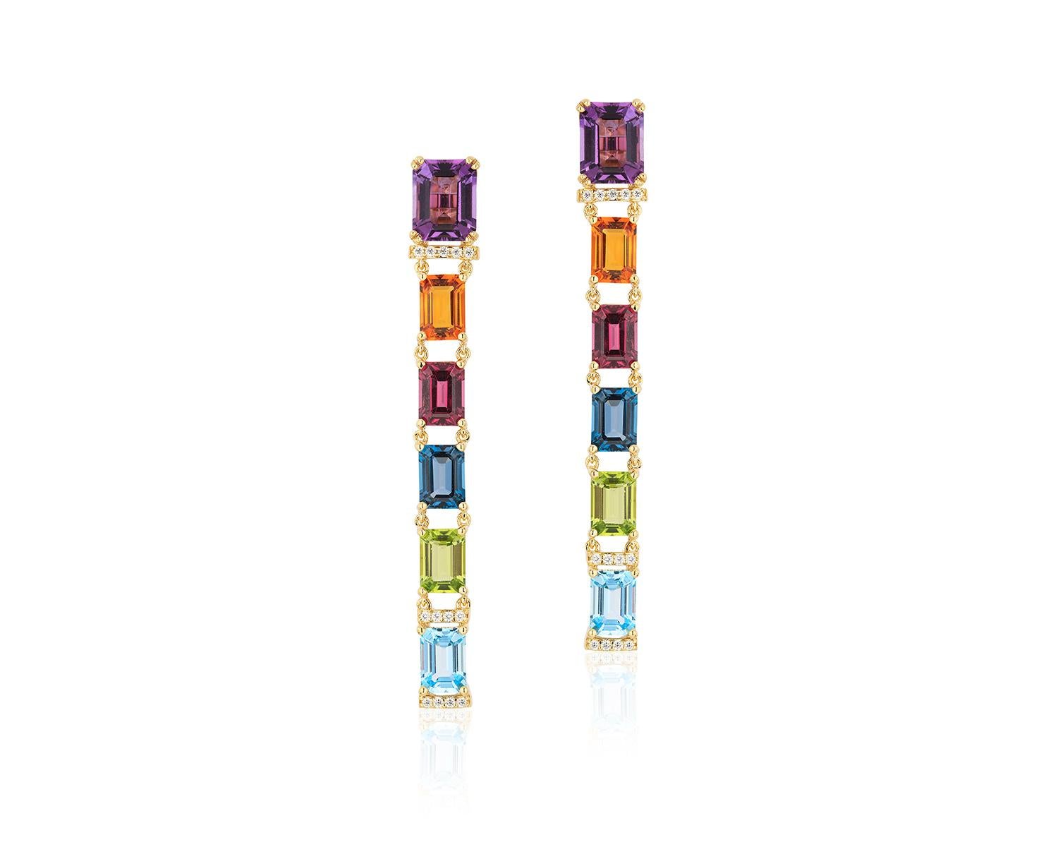 Goshwara Emerald Cut Multi-Color Long Earrings In New Condition For Sale In New York, NY