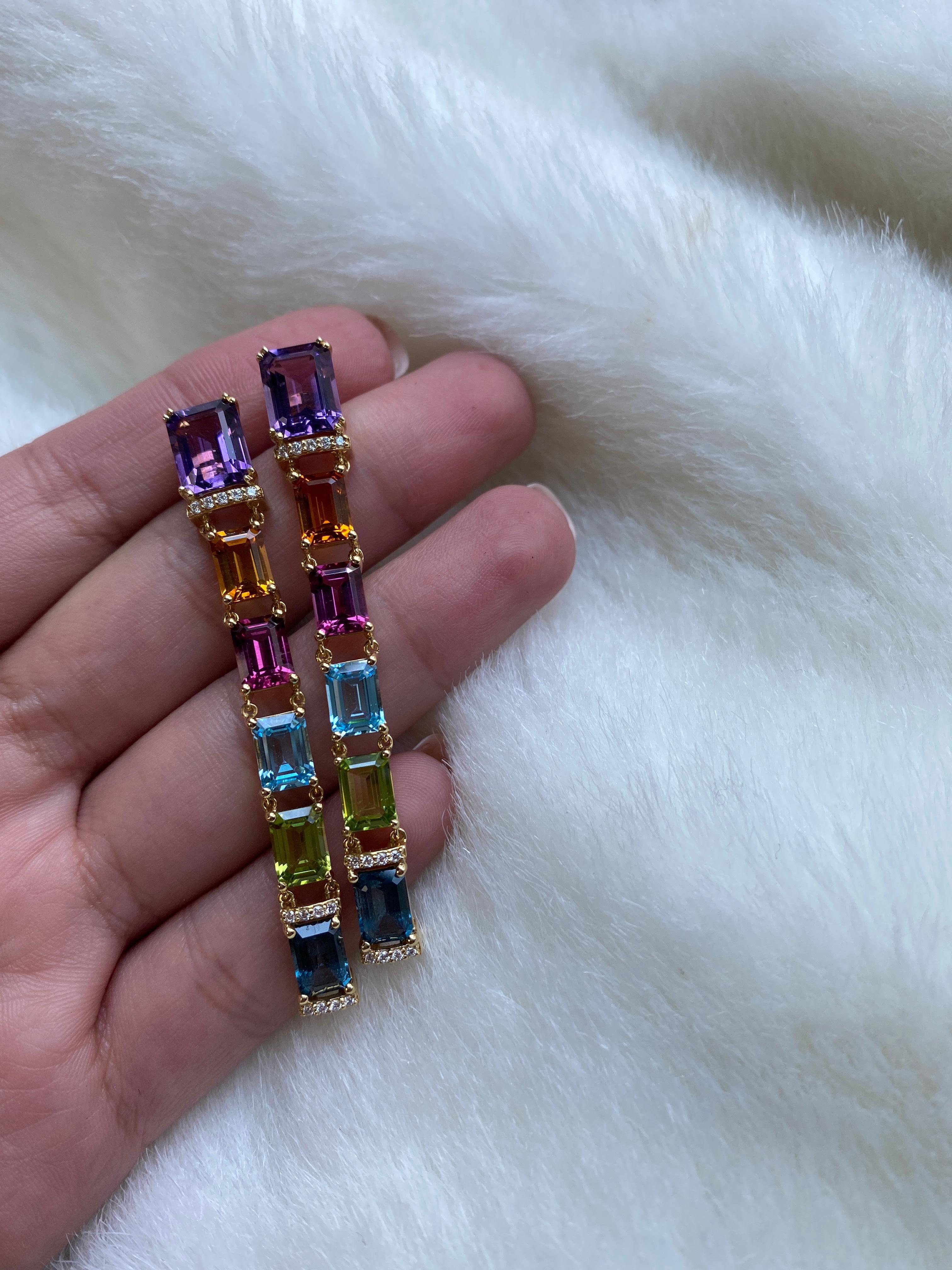 Goshwara Emerald Cut Multi-Color Long Earrings For Sale 1