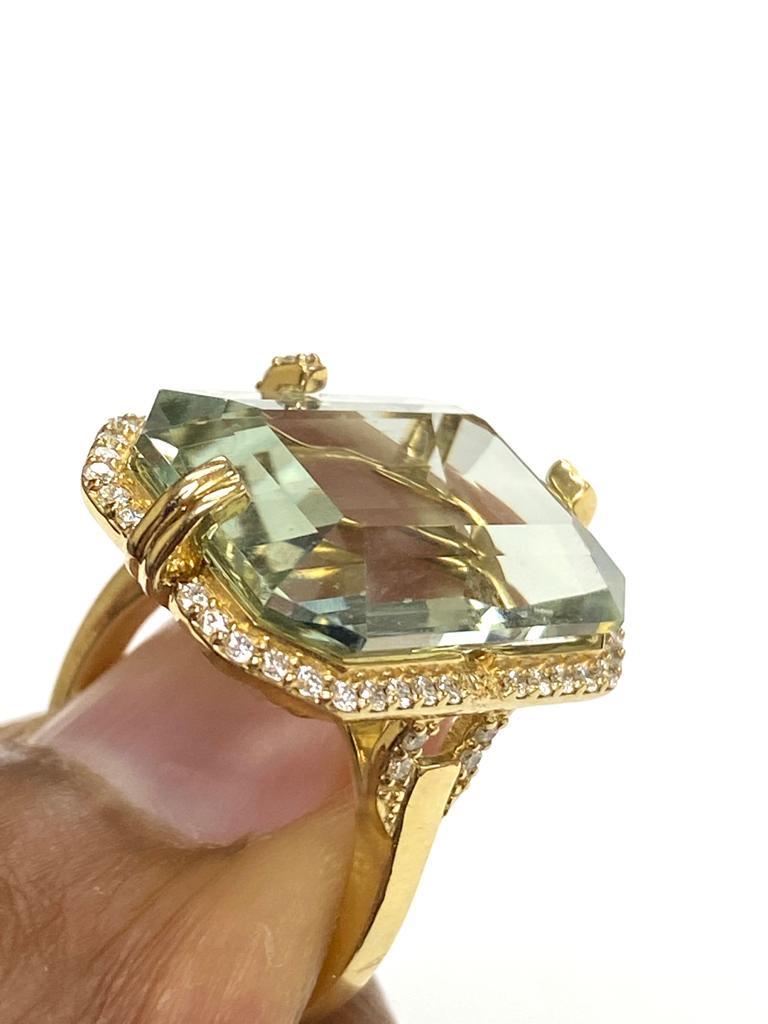 Contemporary  Goshwara  Emerald Cut Prasiolite And Diamond Earrings For Sale