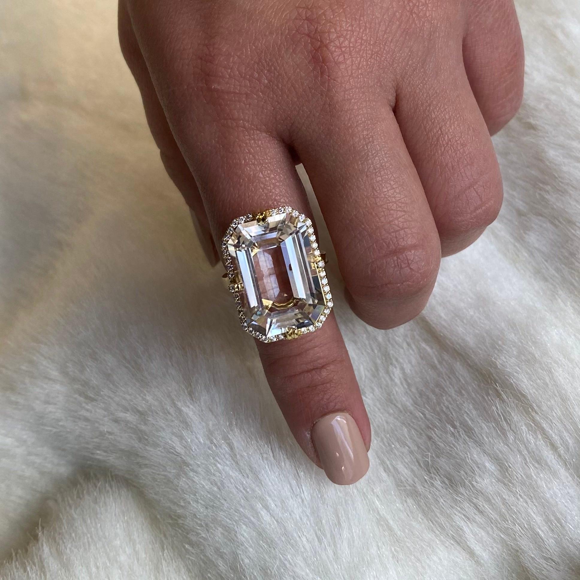 Rock Crystal Emerald Cut Ring in 18K White Gold with Diamonds, from 'Gossip' Collection 

Stone Size: 10 x 15 mm

Diamonds: G-H / VS, Approx Wt: 0.25 Carats
