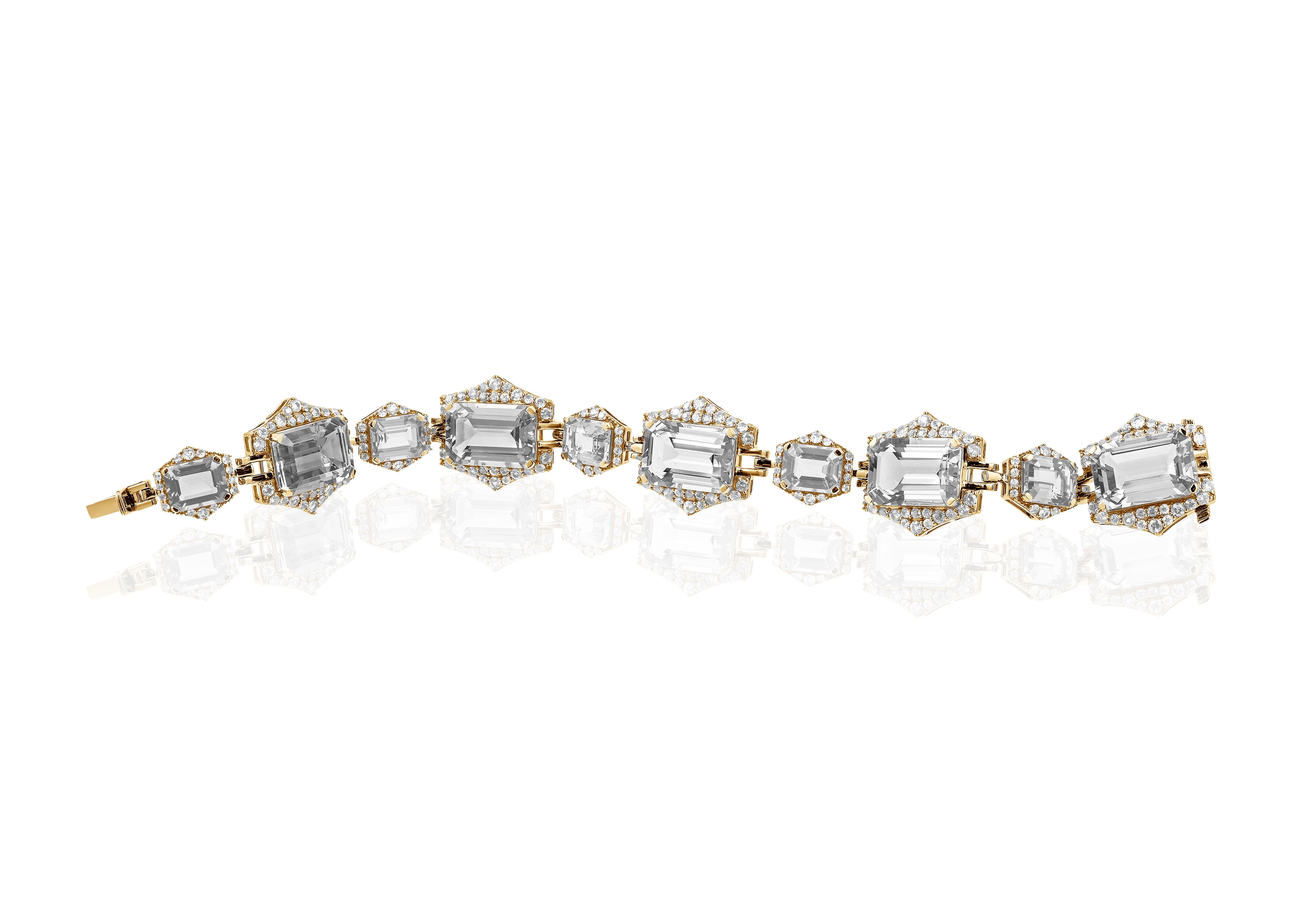 Women's Goshwara Emerald Cut Rock Crystal with Diamonds Bracelet For Sale