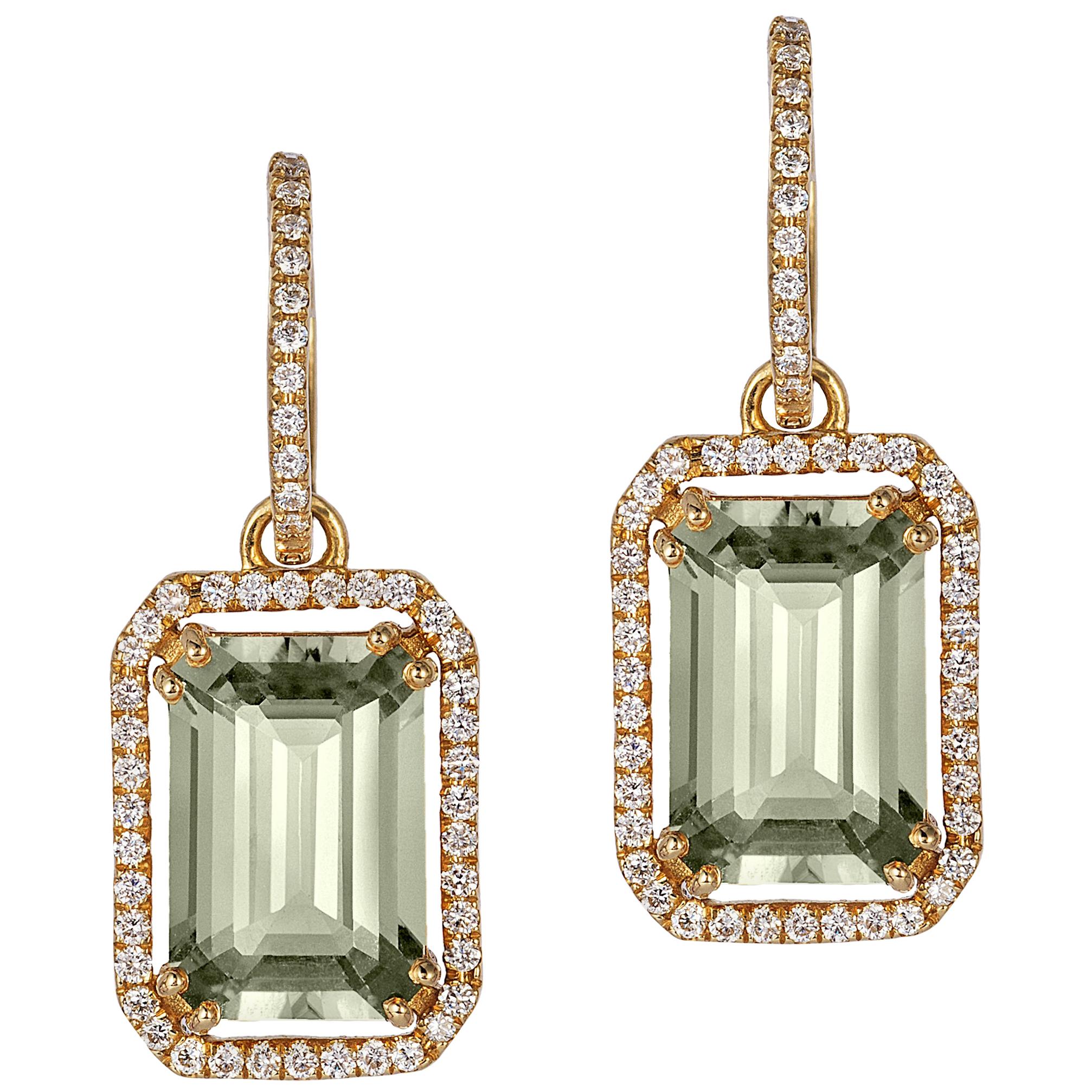 Ohrringe aus Goshwara mit Smaragdschliff und Diamanten im Angebot