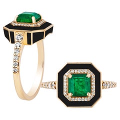 Ring mitshwara-Smaragd, Diamanten und schwarzer Emaille