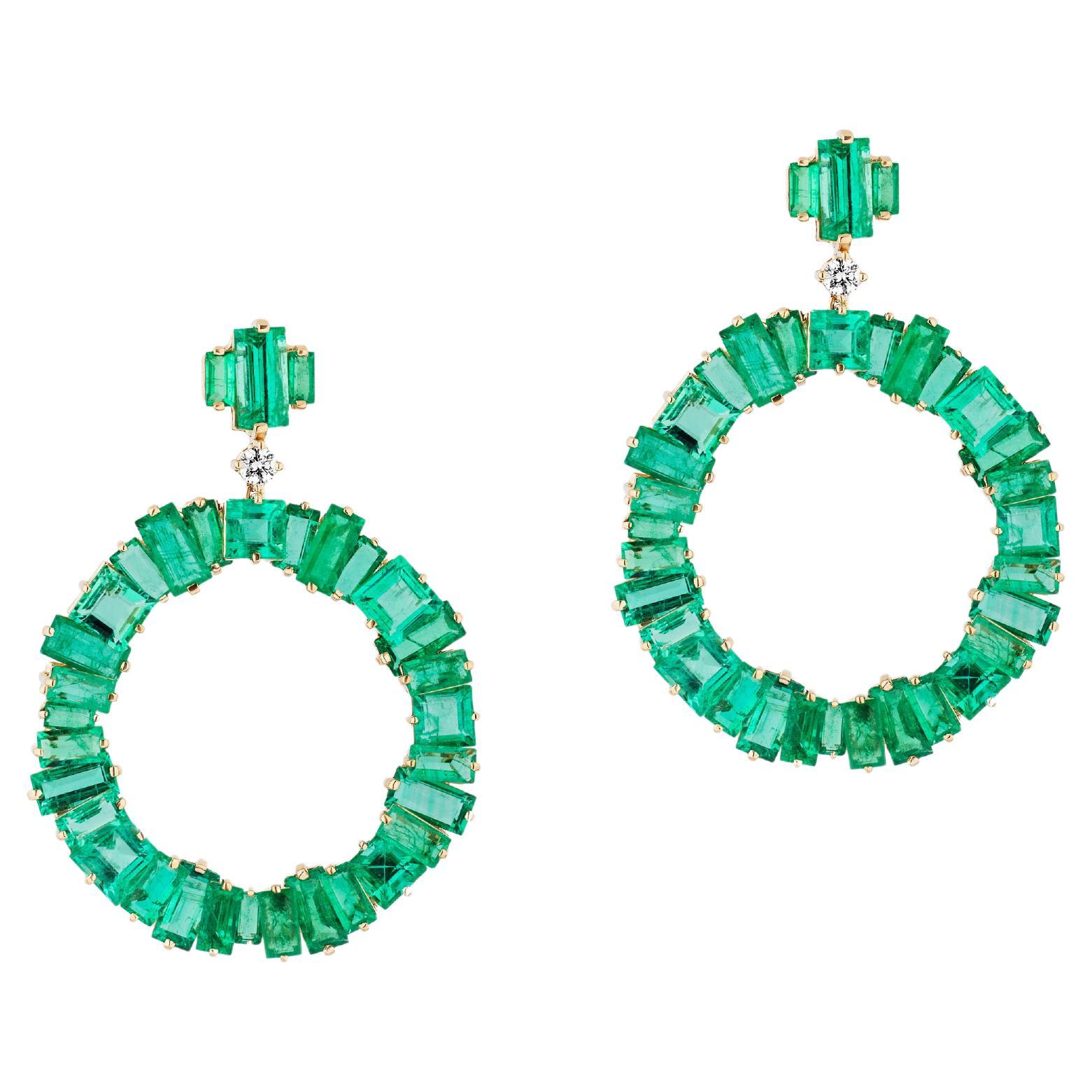 Goshwara Emerald Fancy Baguettes with Diamonds Earrings For Sale
