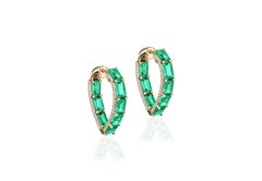 Goshwara Emerald Heart Shape with Diamonds Hoop Earrings