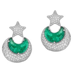 Goshwara Emerald Moon Shape and Diamond Earrings