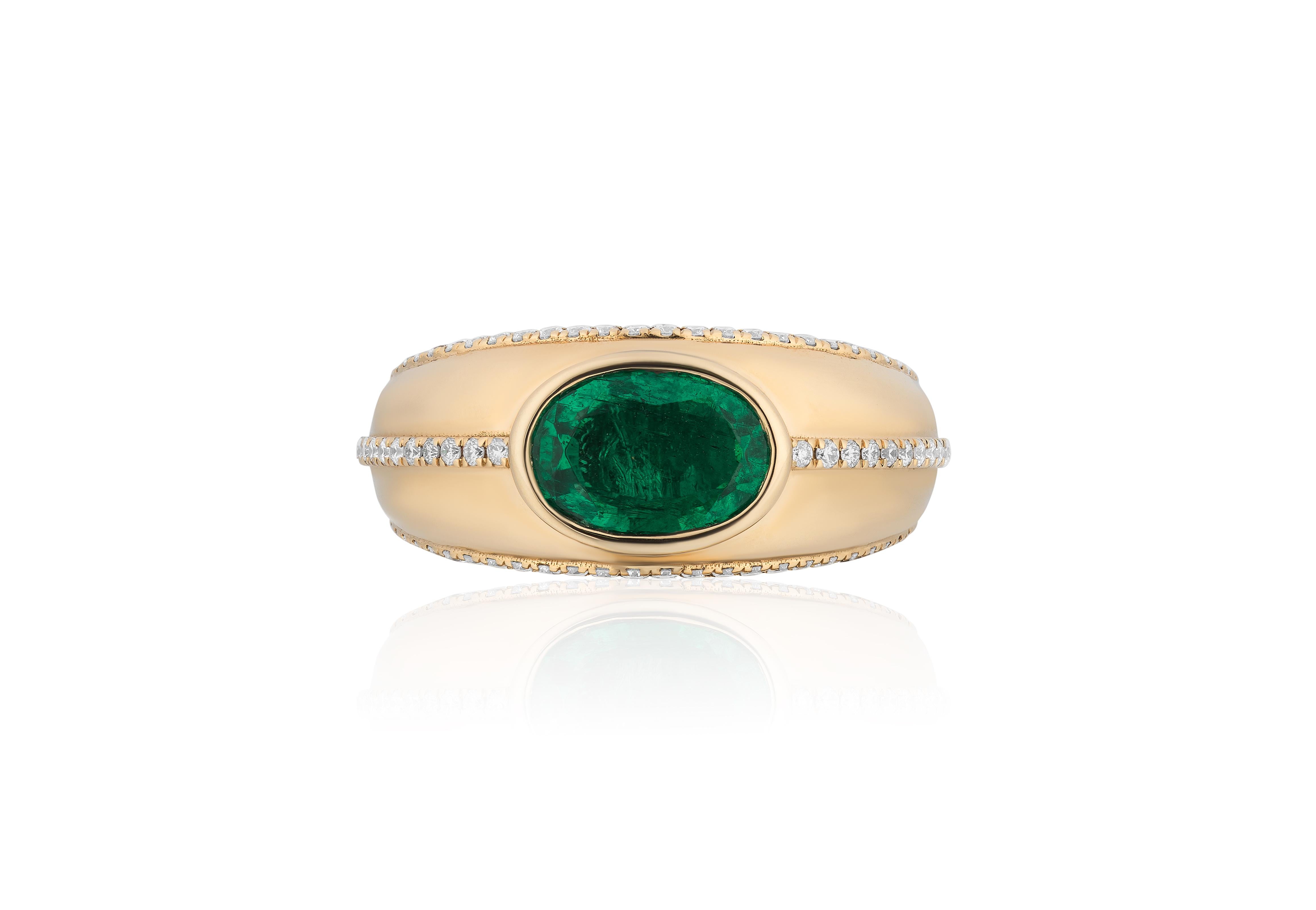 Contemporary Goshwara  Emerald Oval Cut Bezel Set with Diamond Ring  For Sale