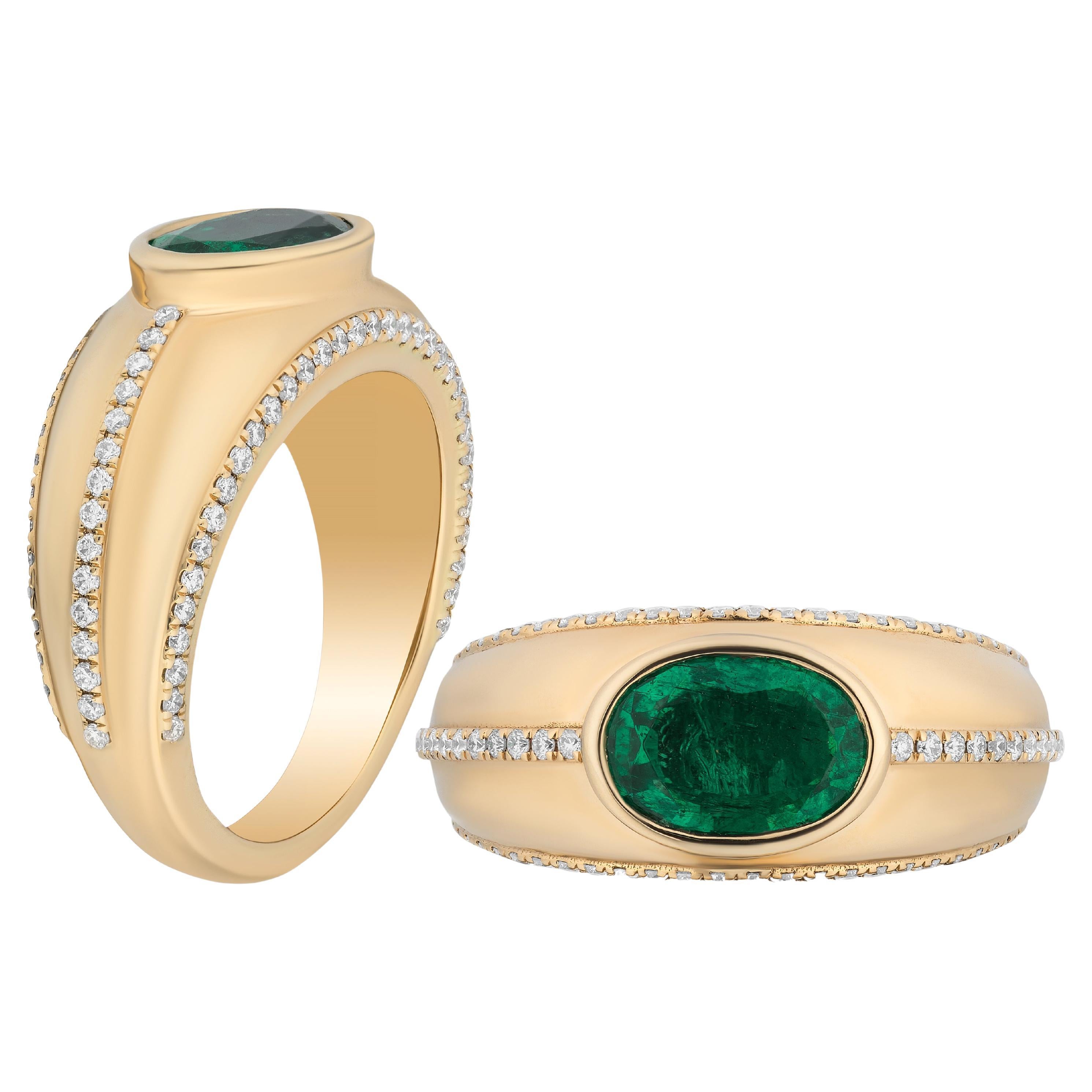 Goshwara  Emerald Oval Cut Bezel Set with Diamond Ring 