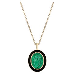 Goshwara Emerald Oval with Black Enamel Pendant 