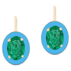 Goshwara Emerald Oval with Turquoise Enamel Earrings