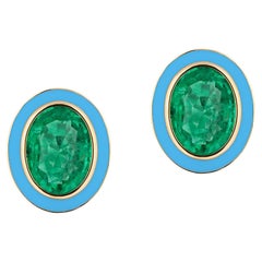 Ohrstecker, Smaragd Oval mit türkisfarbener Emaille,shwara