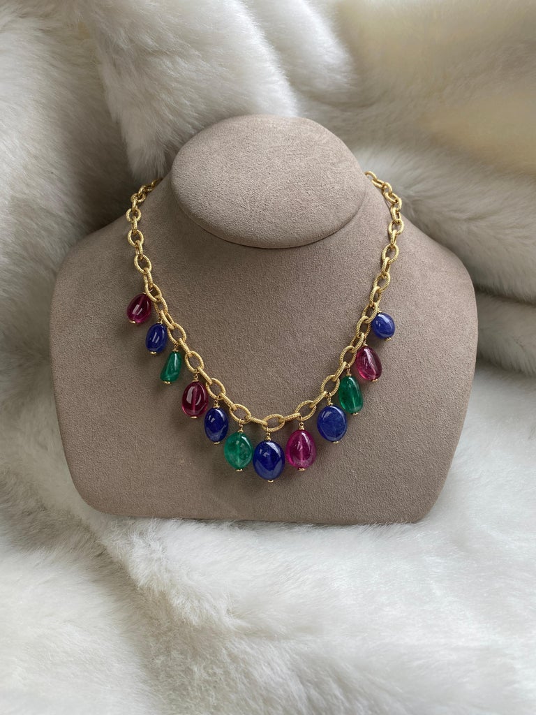 Frosted Chain Goshwara Emerald, Tanzanite And Rubelite Tumble Bead Frosted Chain ...