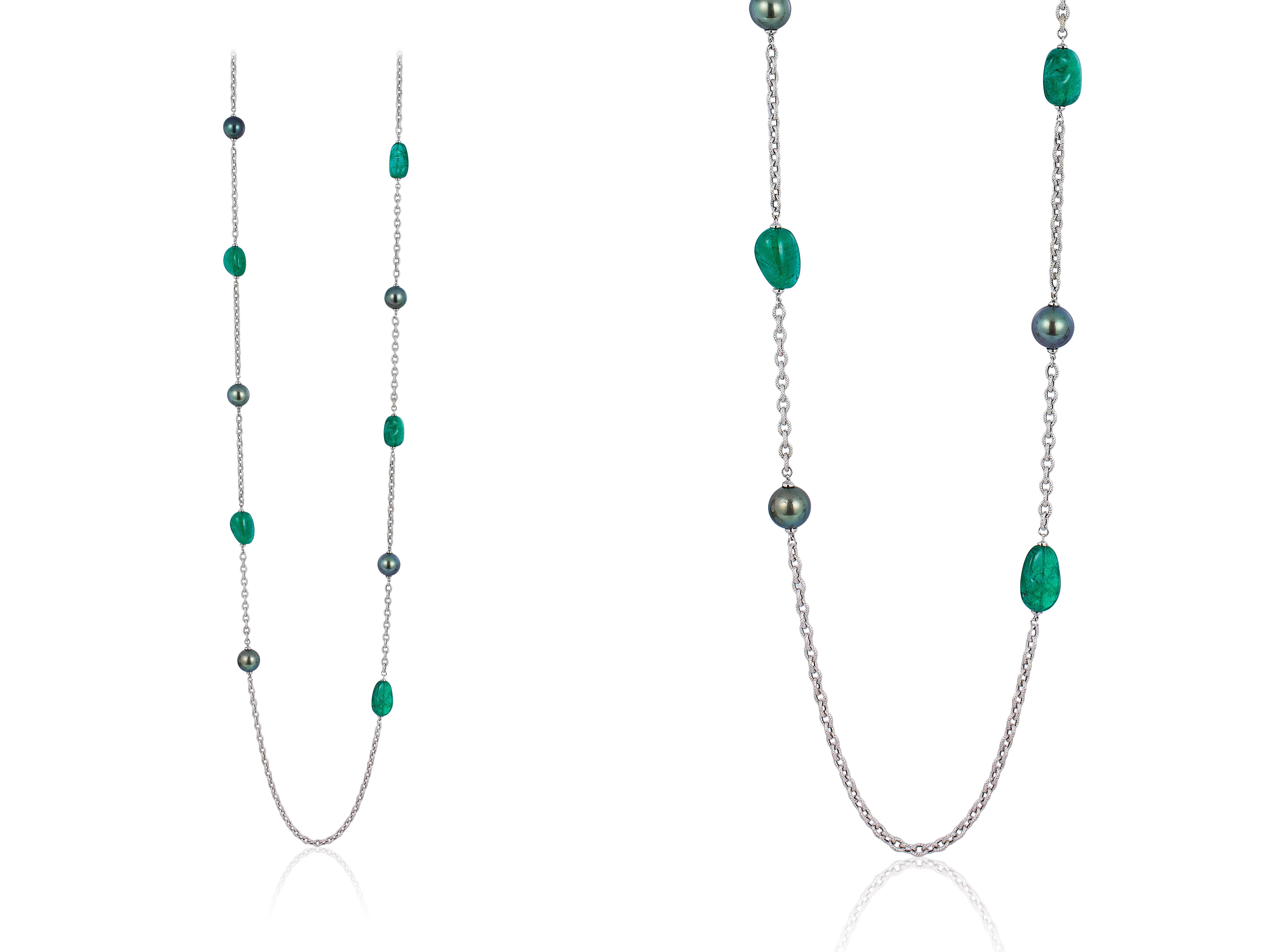 Contemporary Goshwara Emerald Tumble with Grey Tahitian Pearl Necklace For Sale