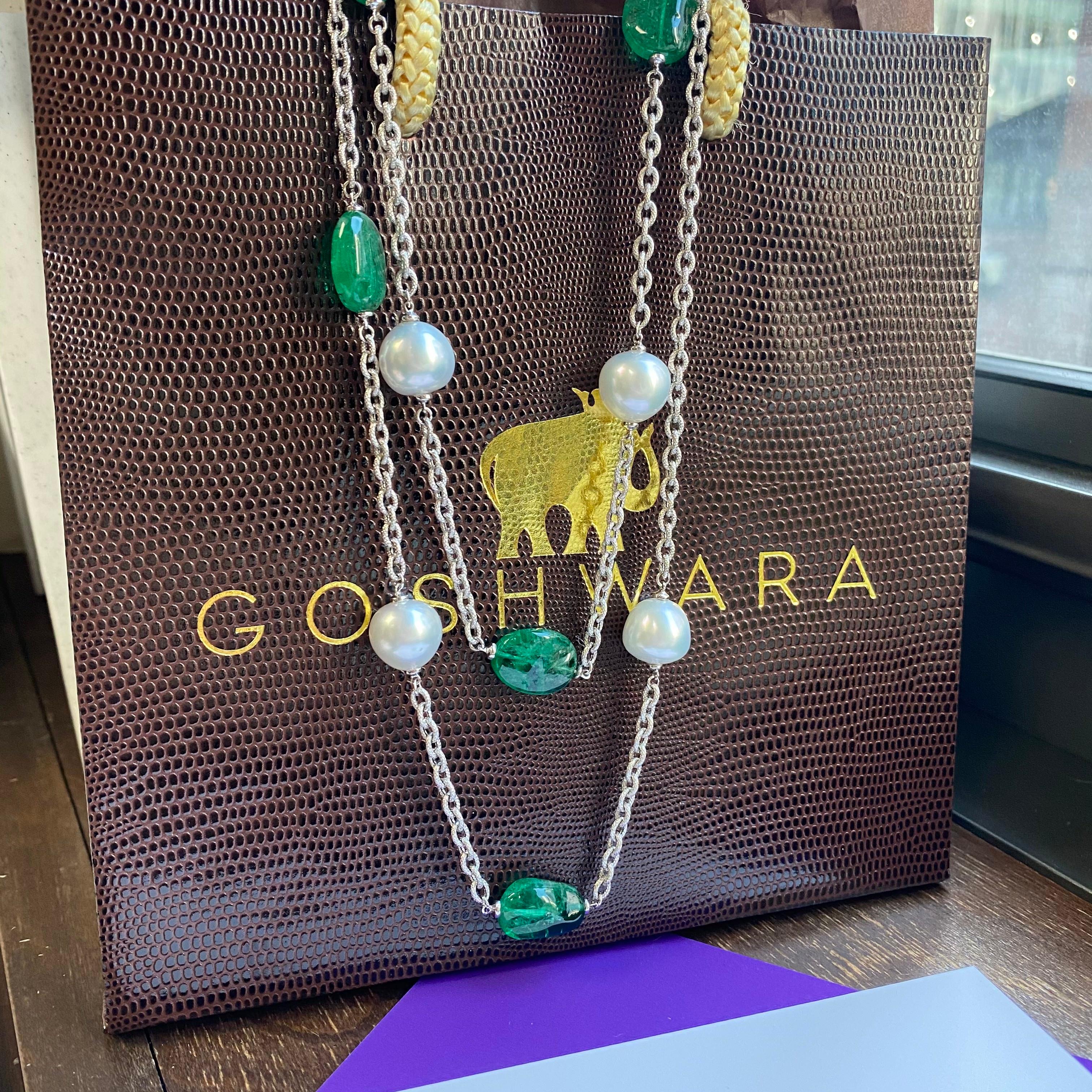 Goshwara Emerald Tumble With White South Sea Pearl Drop Necklace In New Condition For Sale In New York, NY