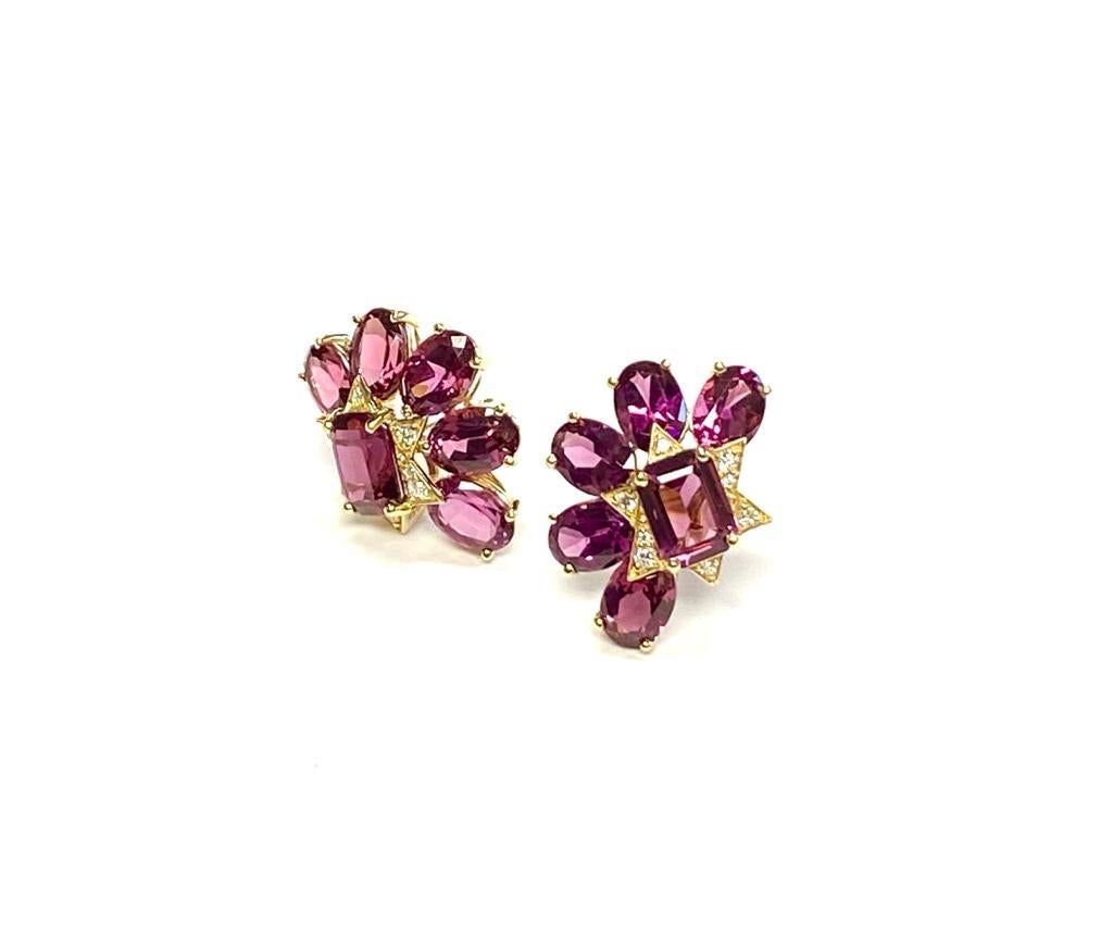 Goshwara Faceted Oval and Emerald Cut Garnet Stud with Diamonds Earrings 1