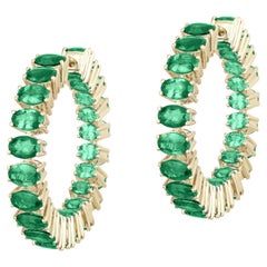 Goshwara Faceted Oval Emerald Hoop Earrings