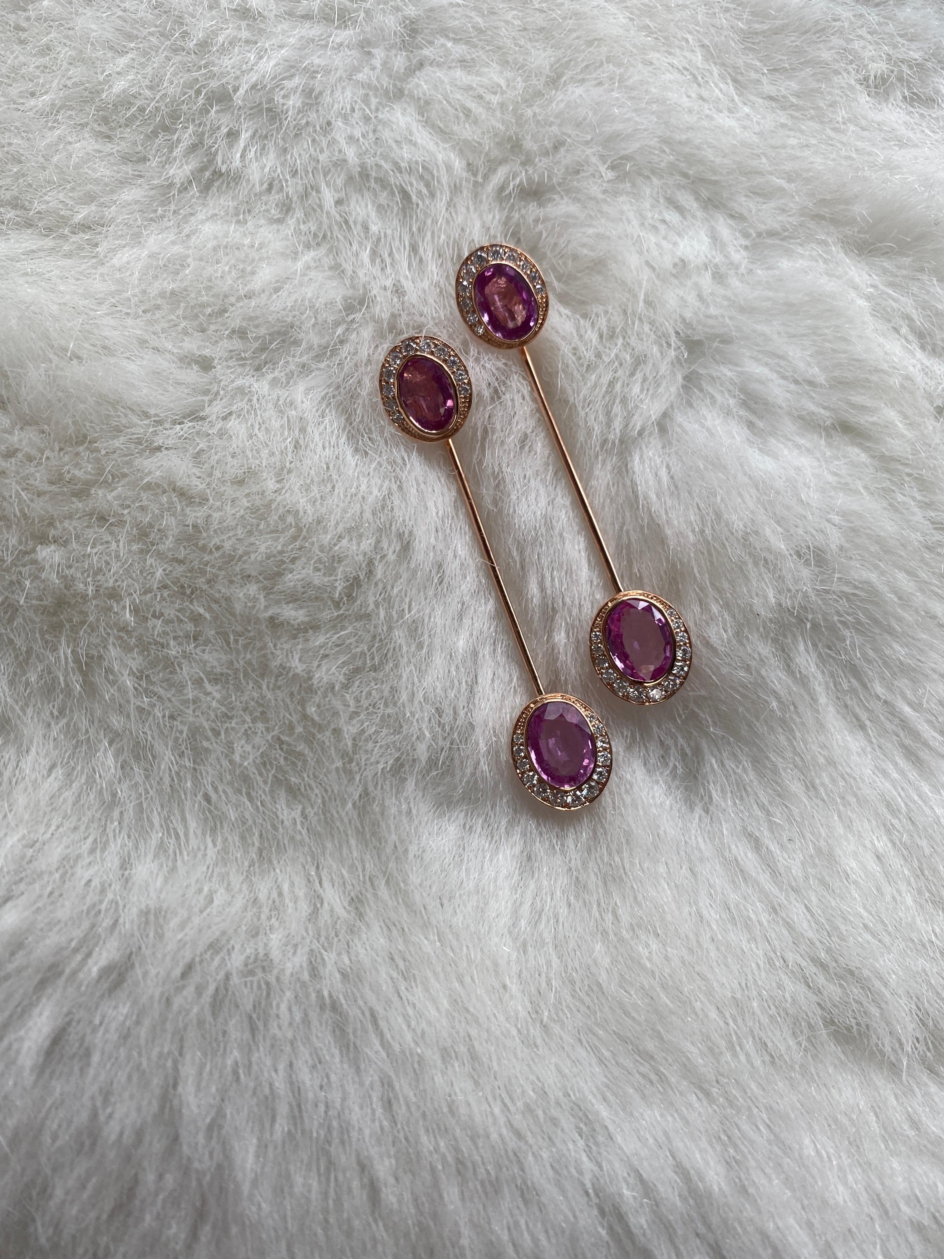 Goshwara Faceted Oval Pink Sapphire Knife Edge & Detachable Earrings In New Condition In New York, NY