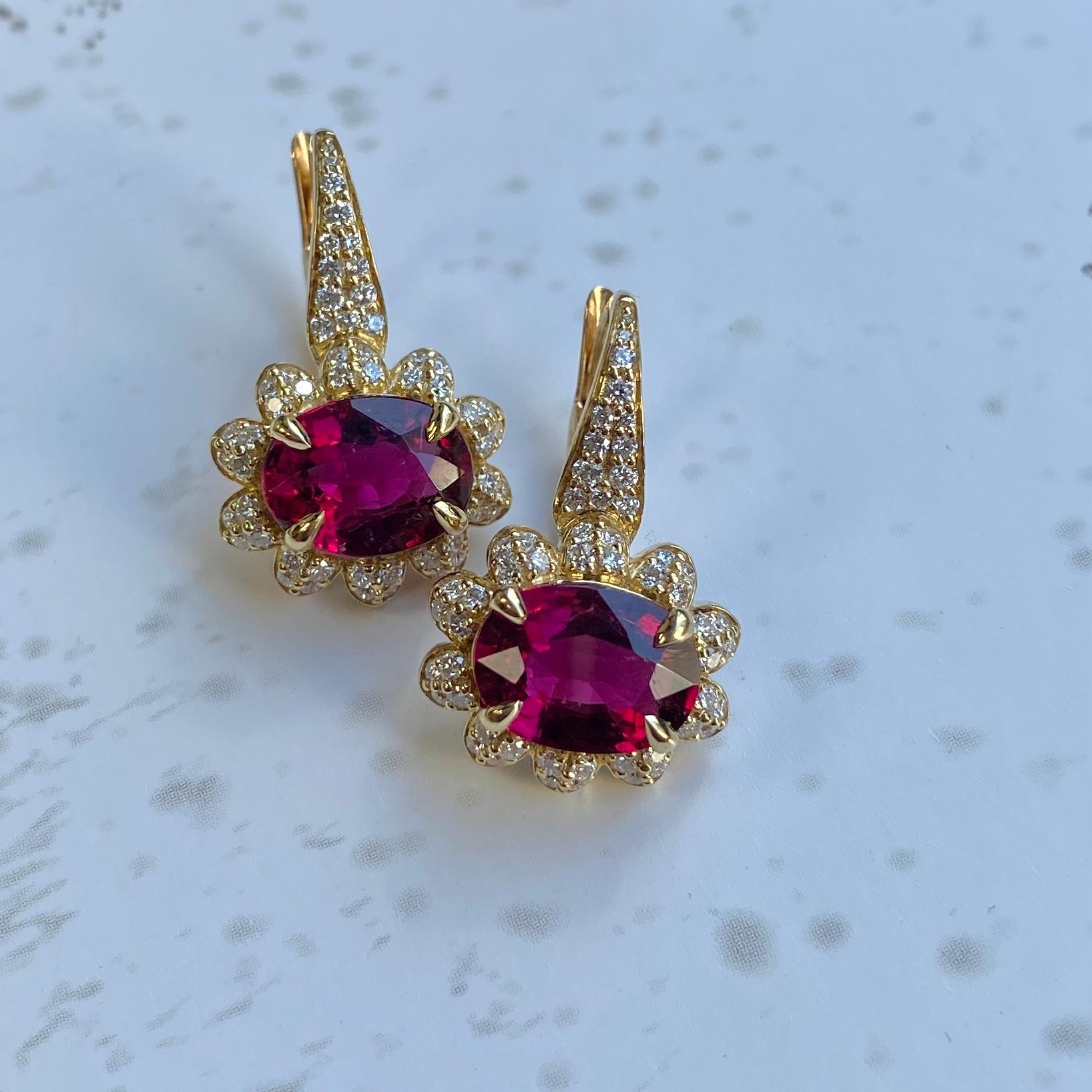 Goshwara Faceted Oval Rubellite with Diamonds Earrings For Sale 5