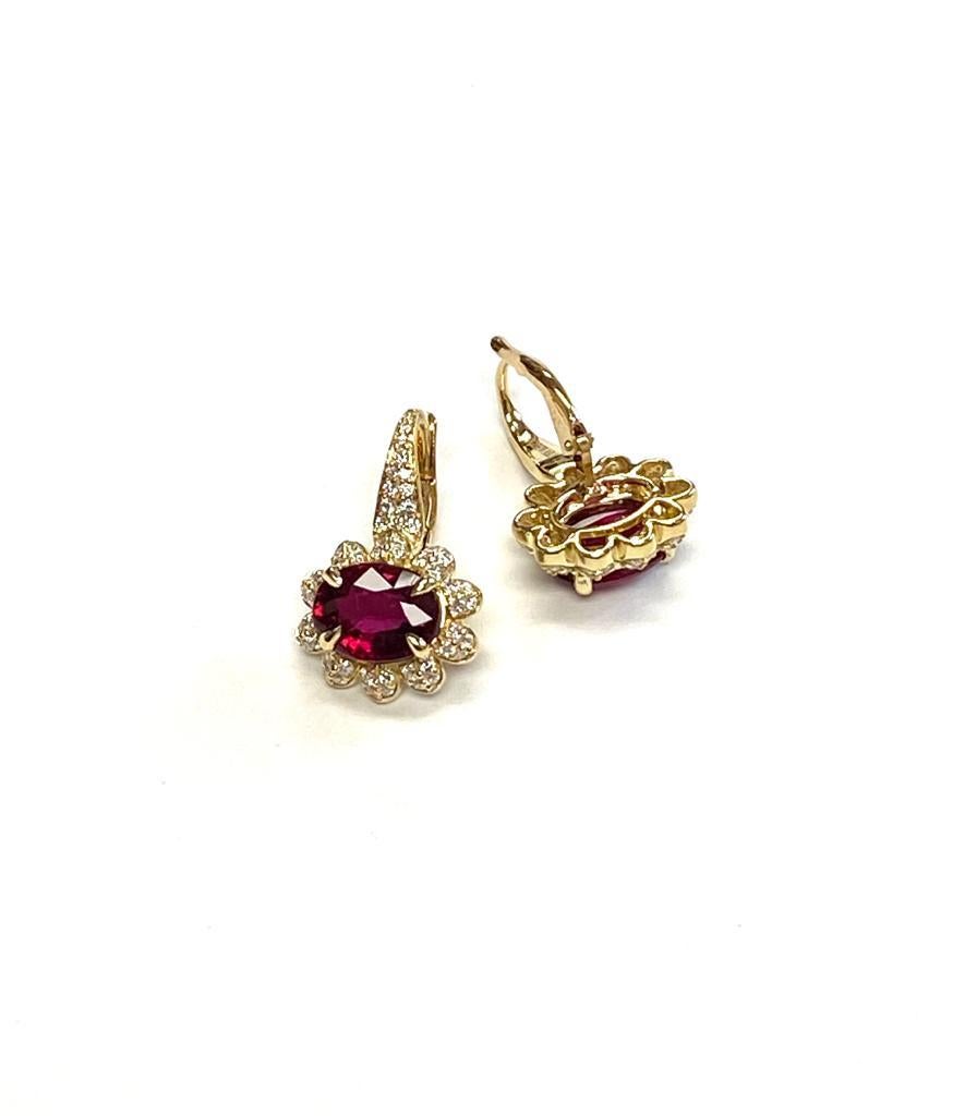 Goshwara Faceted Oval Rubellite with Diamonds Earrings In New Condition For Sale In New York, NY