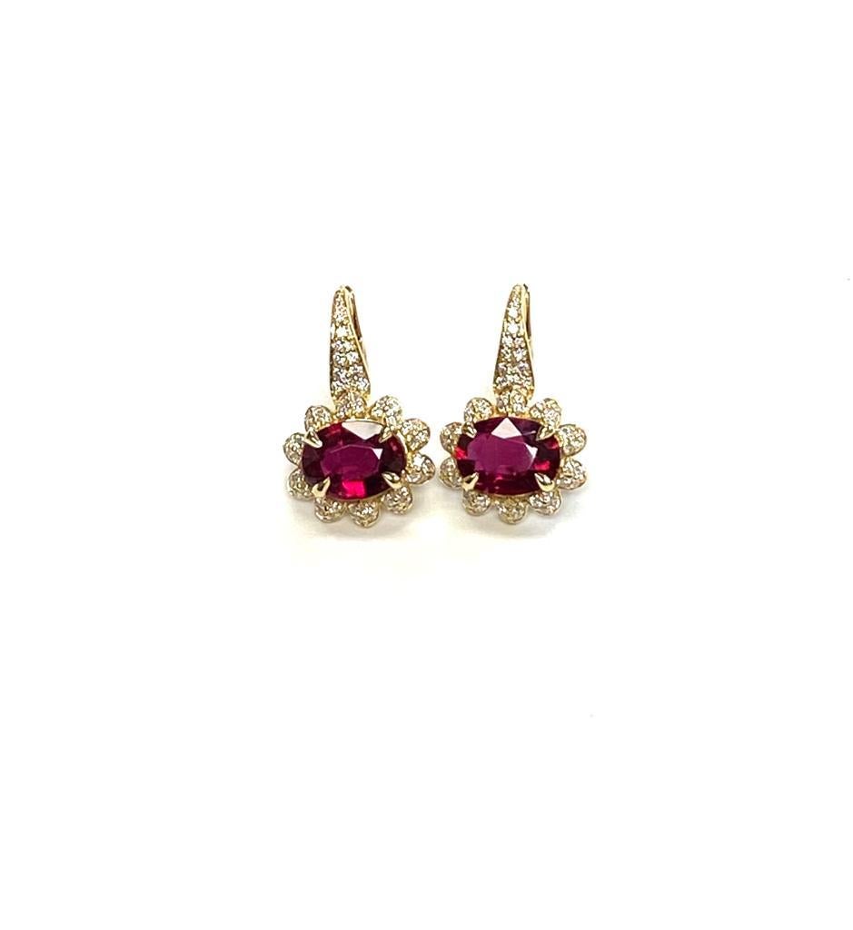 Women's Goshwara Faceted Oval Rubellite with Diamonds Earrings For Sale