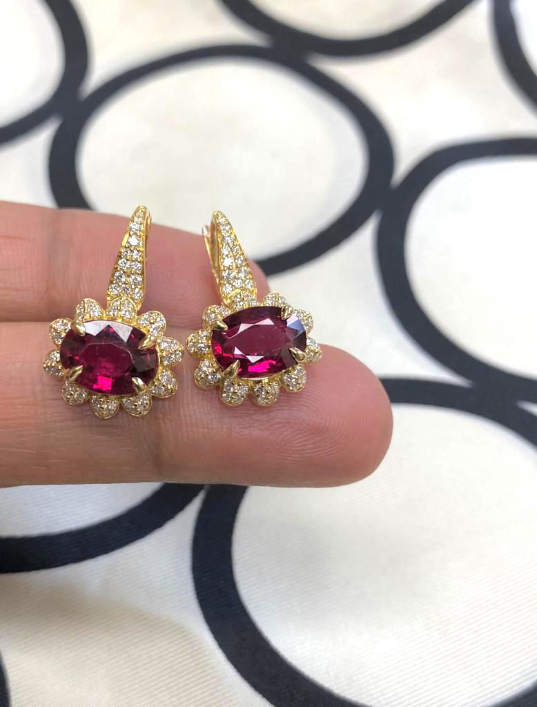 Goshwara Faceted Oval Rubellite with Diamonds Earrings For Sale 1