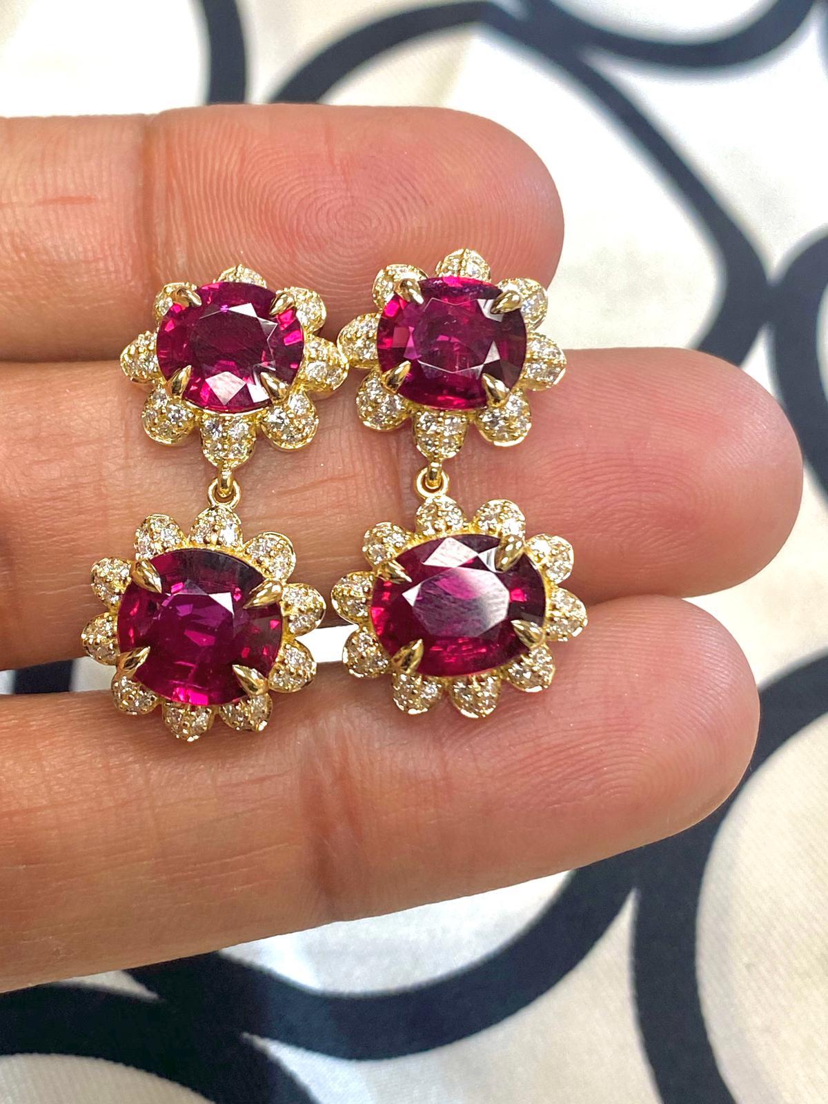 Faceted Oval Twin Rubellite Earrings with Diamonds And Lever Back in 18K Yellow Gold, from 'G-One' Collection

Approx. Stone Wt: 8.21 Carats (Rubellite) 

Diamonds: G-H / VS, Approx. Wt: 0.97 Carats 