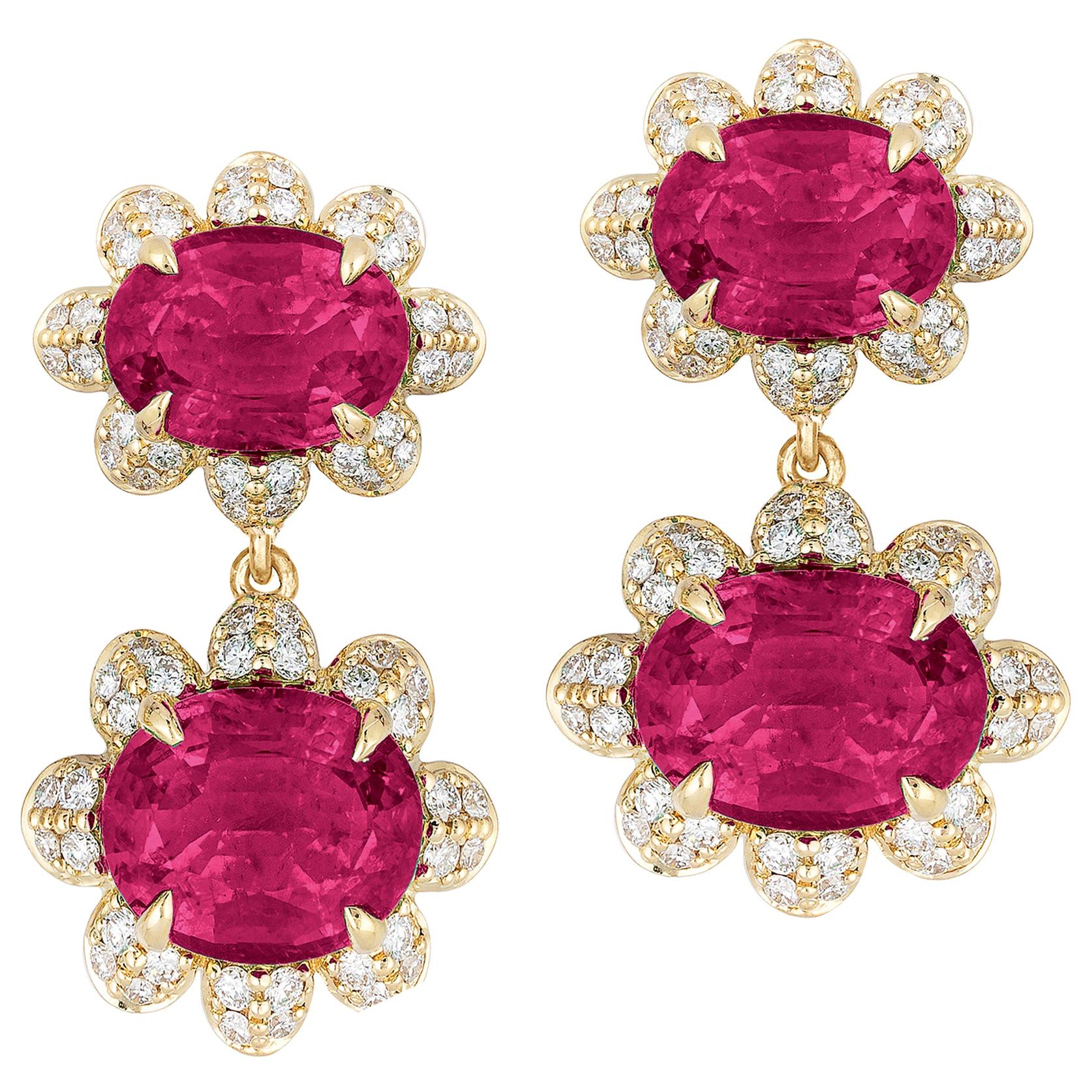 Goshwara Faceted Oval Twin Rubelite with Diamonds Earrings For Sale