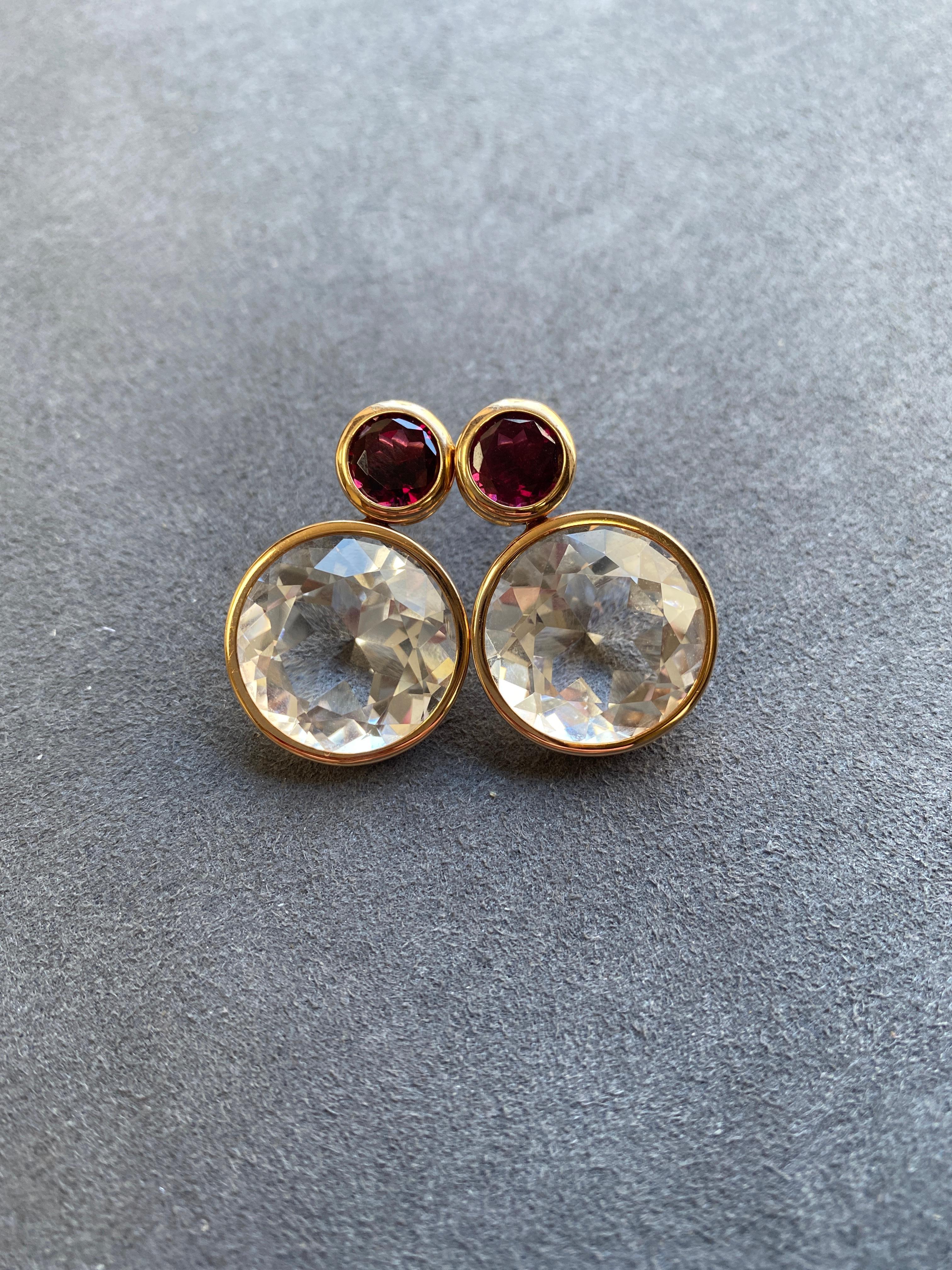 Contemporary Goshwara Faceted Rock Crystal & Garnet Earrings For Sale