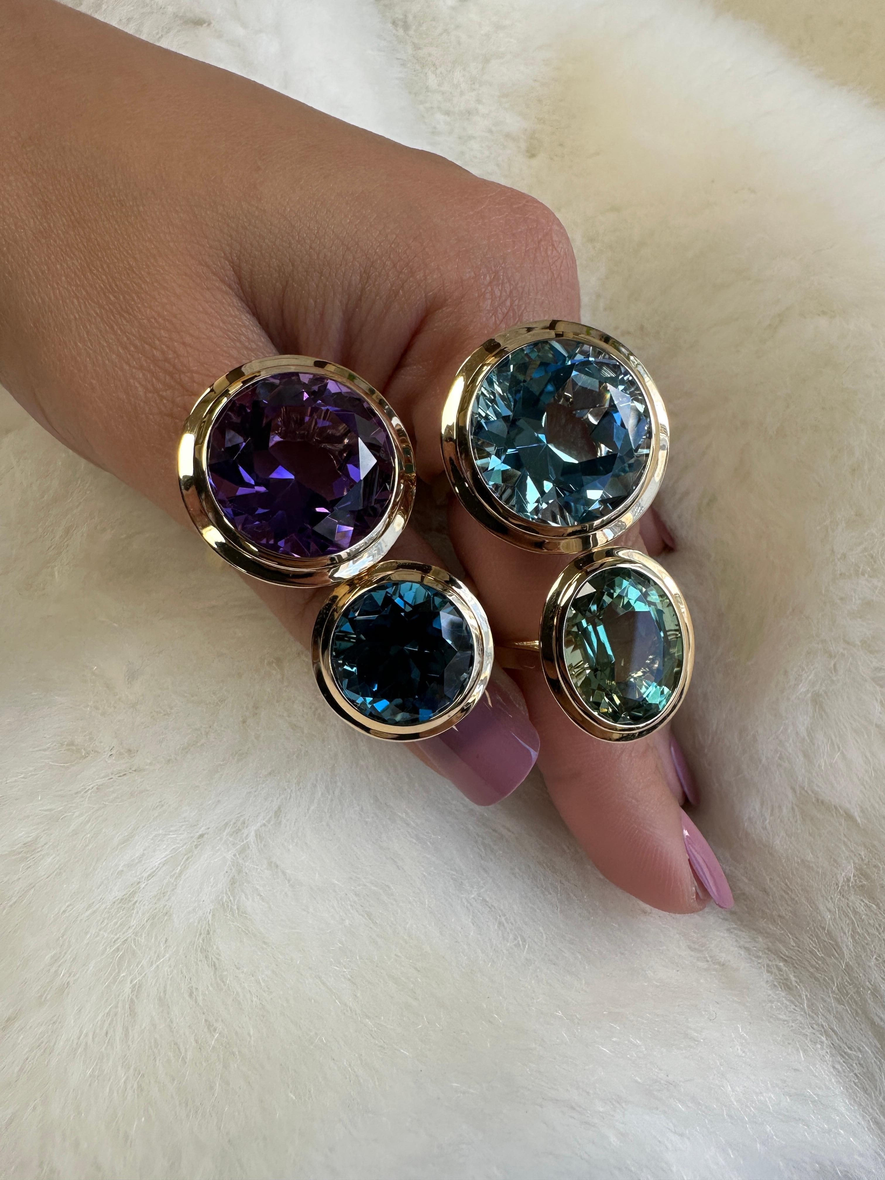 Round Cut Goshwara Faceted Round London Blue Topaz Ring