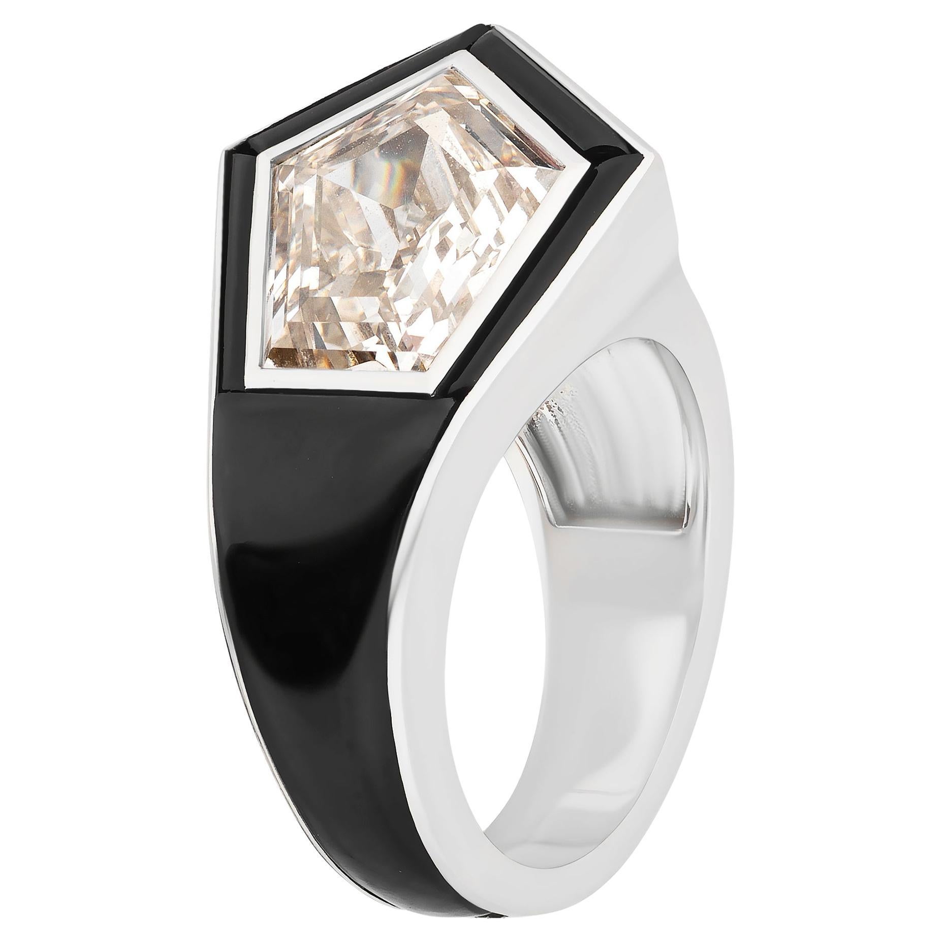 Goshwara Fancy Cut Diamond with Black Jade Ring For Sale