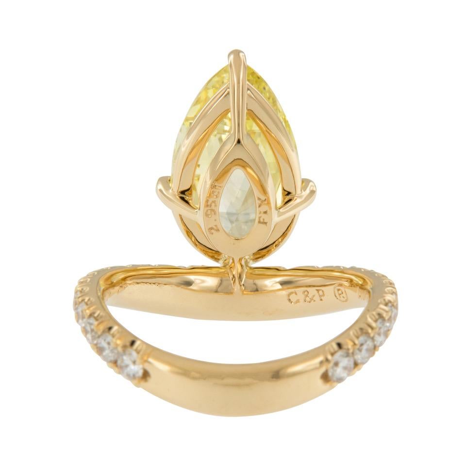 Goshwara Fancy Intense Yellow Diamond Briolette Cut Ring 6