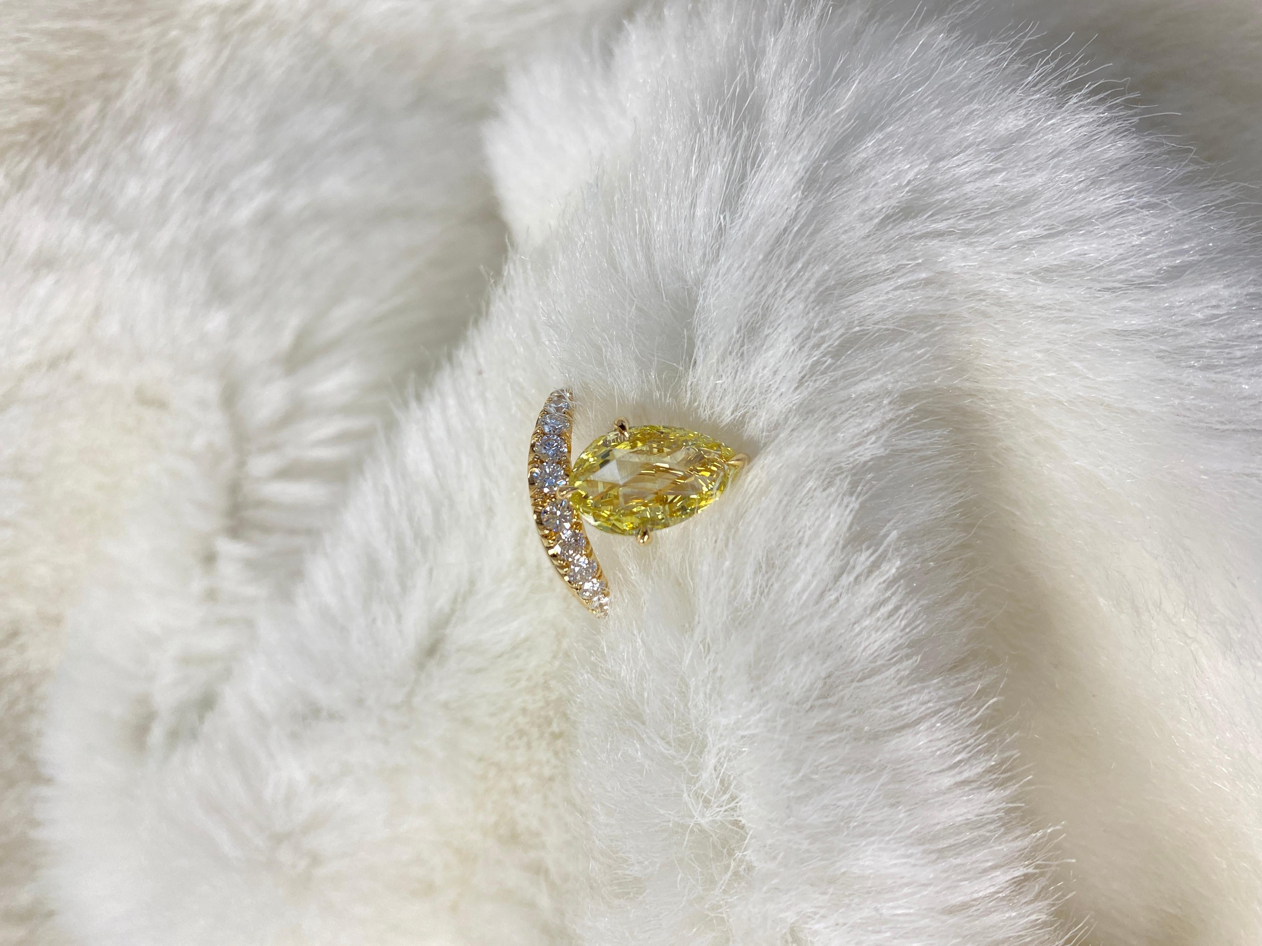 Goshwara Fancy Intense Yellow Diamond Briolette Cut Ring 7